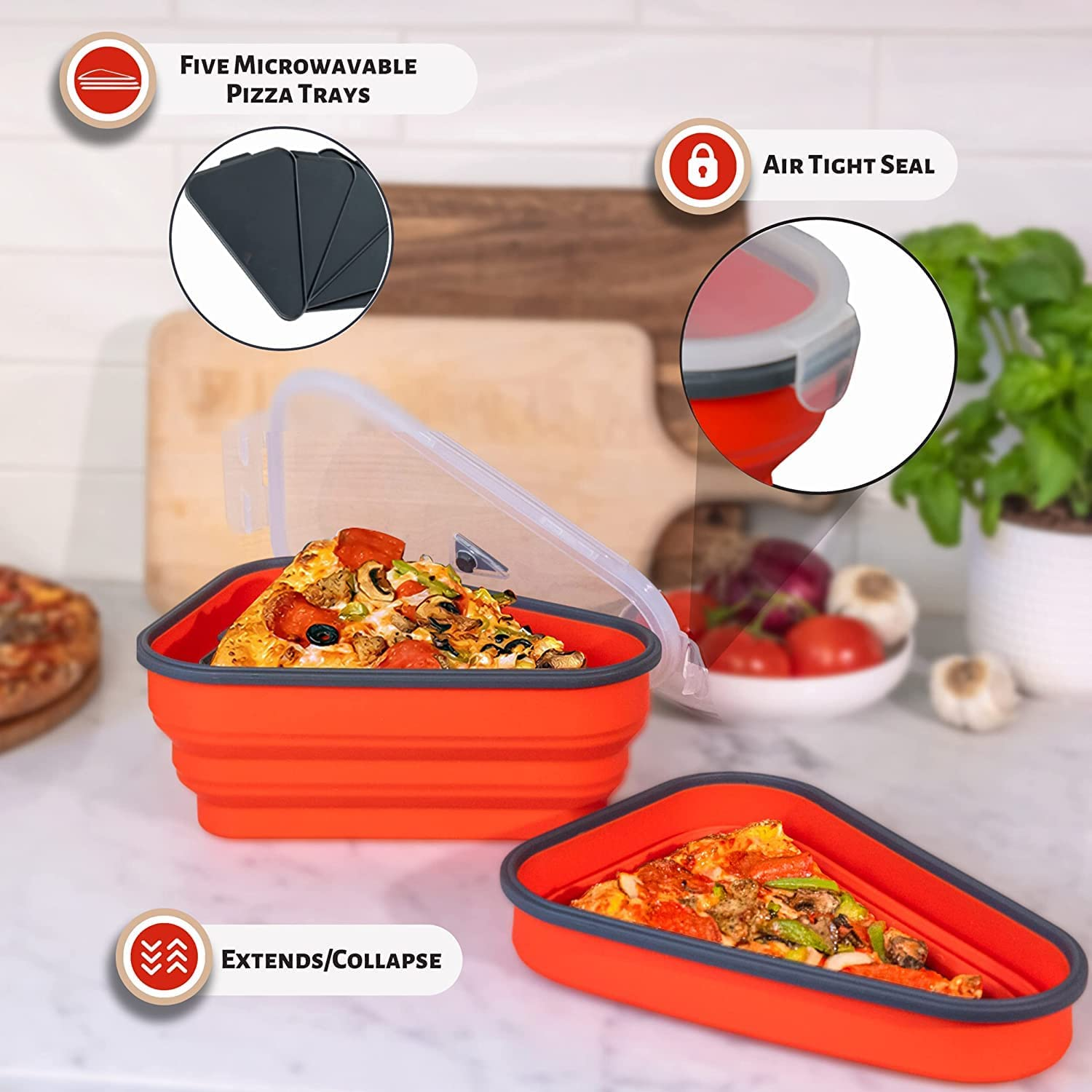 UNAOIWN Pizza Storage Container with 5 Serving Trays, Reusable Expandable Sil... - Picture 6 of 10