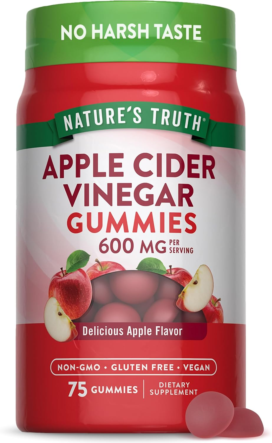 Apple Cider Vinegar Gummies 600 Mg, 75 Count, Apple Flavor, Vegan, Non-Gmo