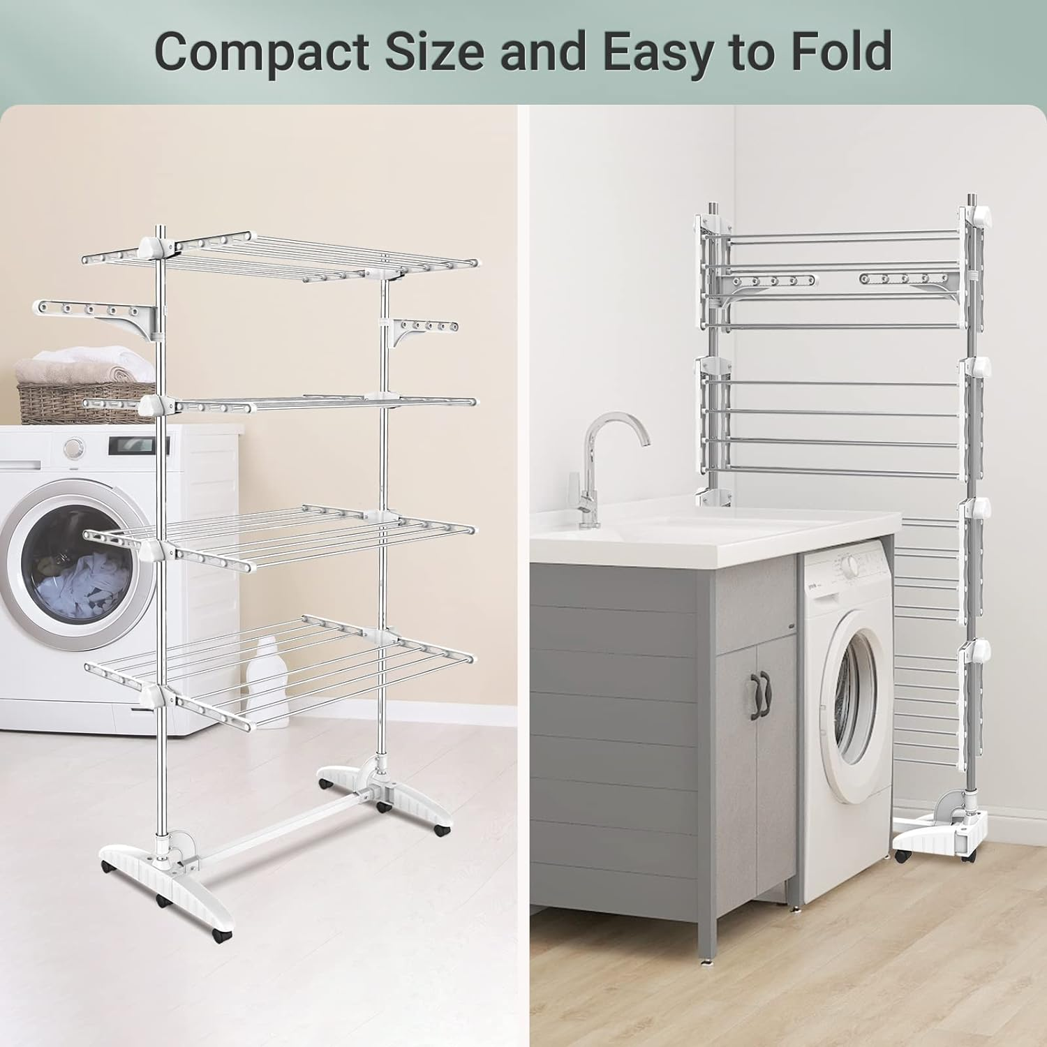 Todeco - Laundry Drying Rack, Clothes Airer - Material: Stainless Steel Tubes... - Picture 5 of 13