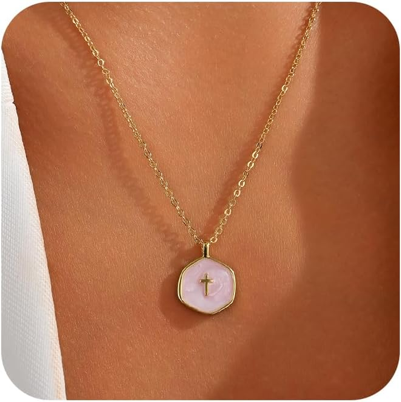 Gold Cross Necklace for Women Trendy, Dainty 14K Gold Plated Pendant Necklace Simple Cross Charm Necklace for Womens Tiny Cute Gold Jewelry for Women Gifts