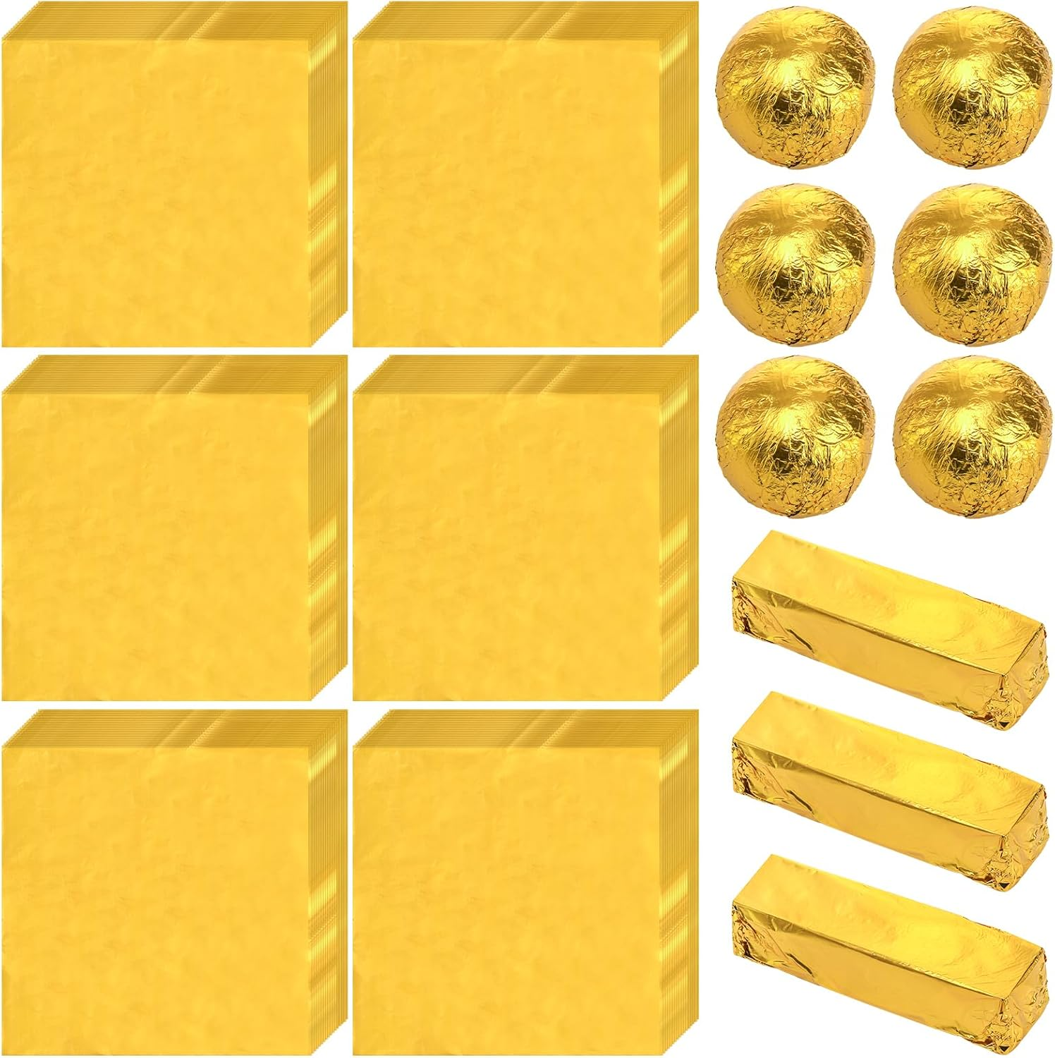 Dicunoy 300 PCS Gold Foil Candy Wrappers,8X8 Inch Large Aluminium Foil Chocolate