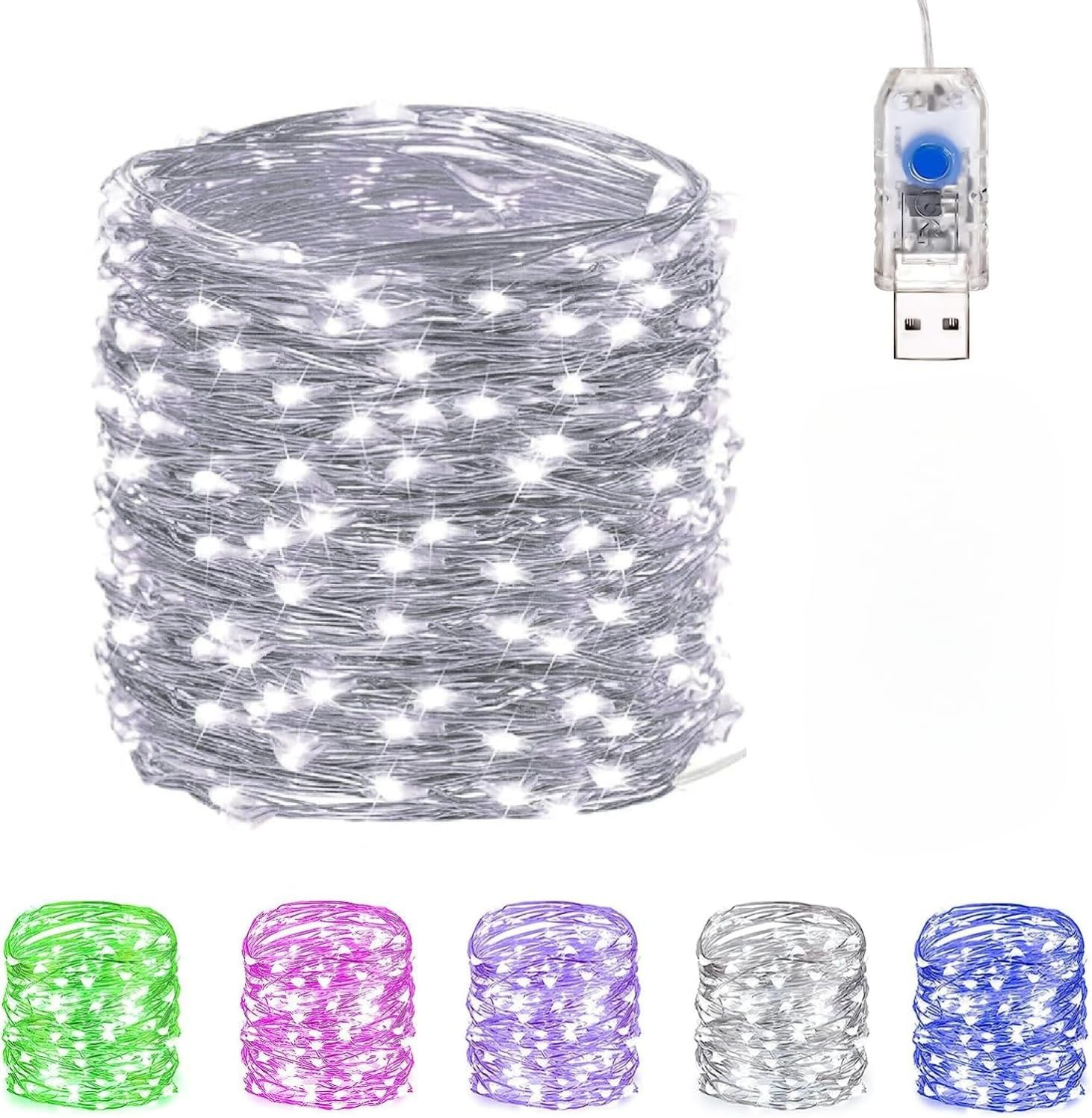 5M 50LEDS Fairy Lights,Led String Lights 8 Modes, Plug in Twinkle Lights USB Powered with Remote Control for Bedroom Wedding Party Christmas Decor (5M - 50LEDS, Cool White)