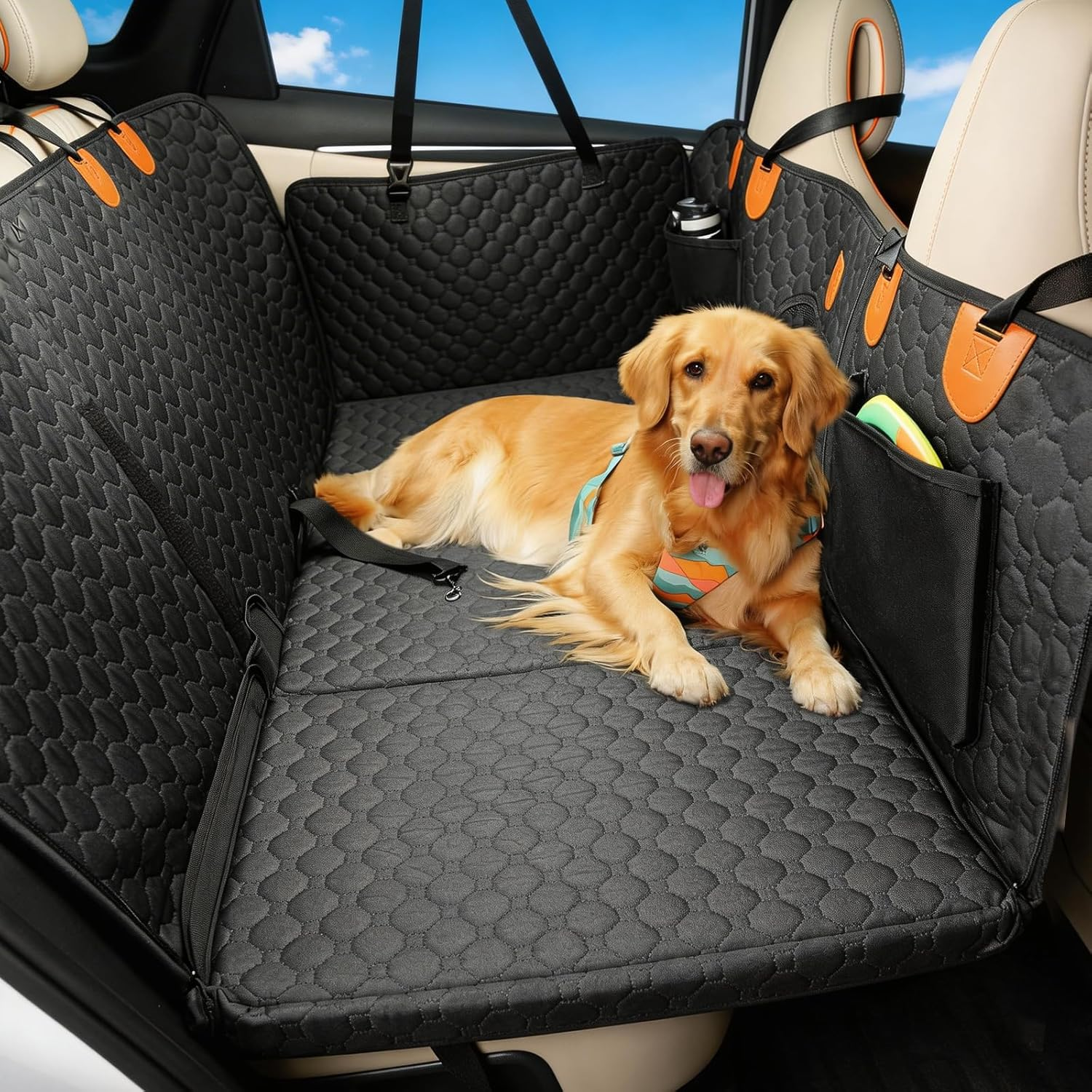 Back Seat Extender for Dogs, Waterproof Dog Car Seat Cover for Back Seat with Hard Bottom, Upgraded Material, anti Scratch, Easy to Use and Clean, Holds 420Lbs