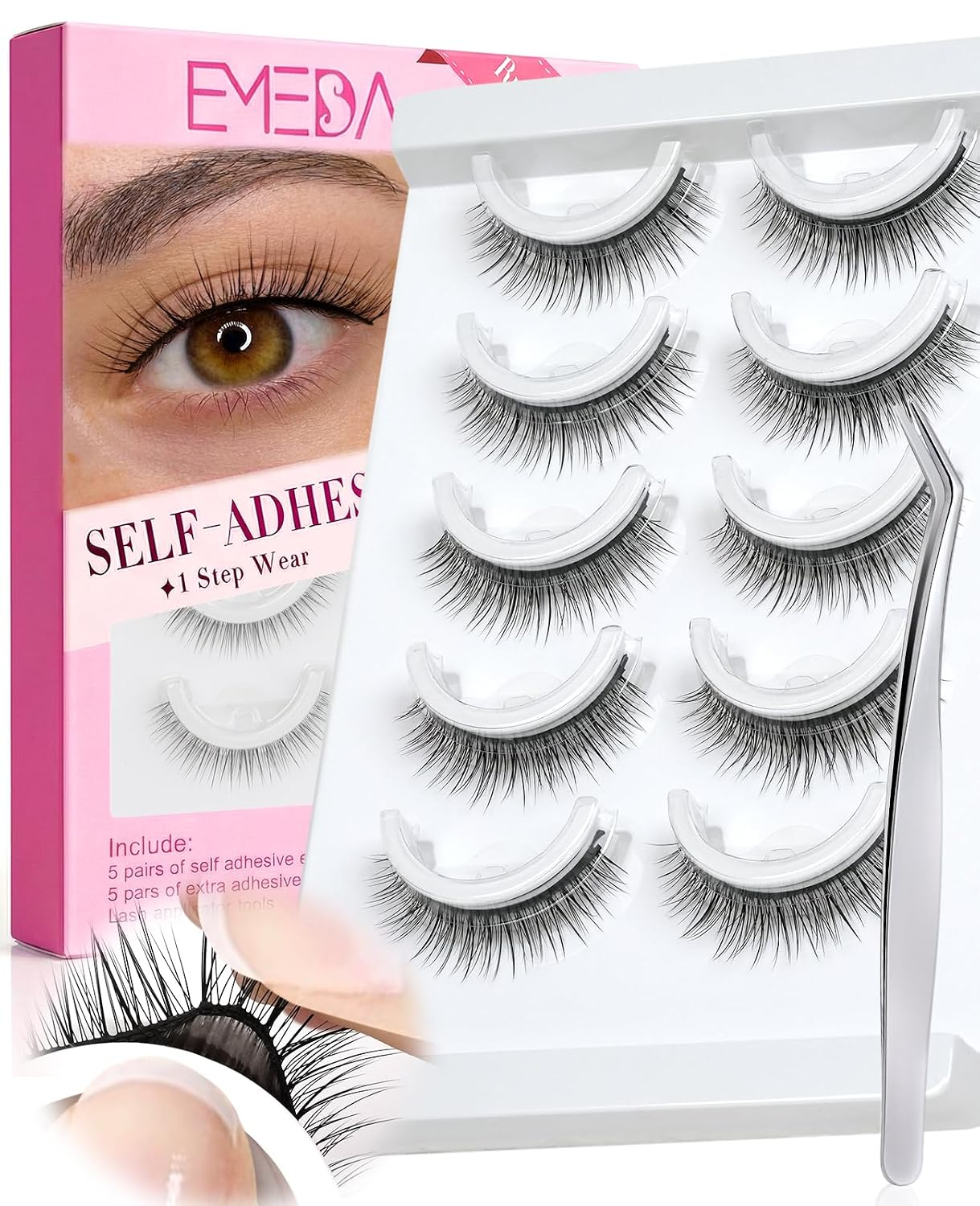 Self Adhesive Half Lashes 3/4 Corner Natural Eye Pre Glued Eyelashes No Glue Needed Glueless Reusable Stick on False Strip Eyelashes Easy for Beginner(L08)