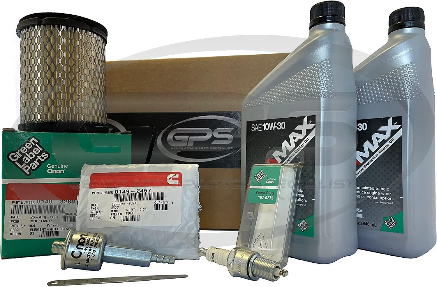 GENERATOR PARTS SPECIALIST Tune up Kit for Cummins Onan RV Generator Model KY 4000 with ONAMAX 10W30 Oil for Use with Spec P - R