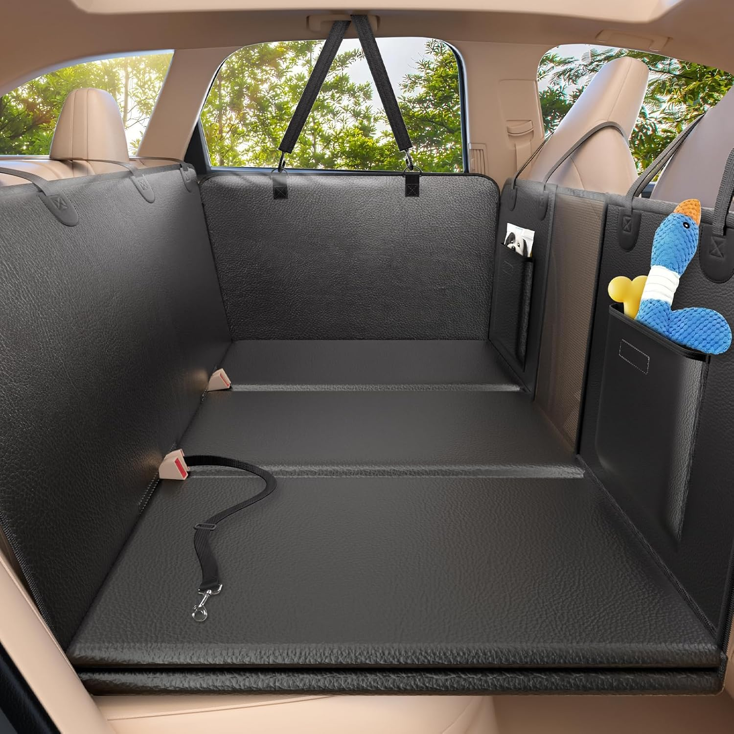 Back Seat Extender for Dogs-Upgraded PU Leather, Hard Bottom Dog Car Seat Cover for Back Seat, Anti-Scratch Backseat Extender for Dogs,Waterproof Dog Hammock for Car, SUV, 420Lbs