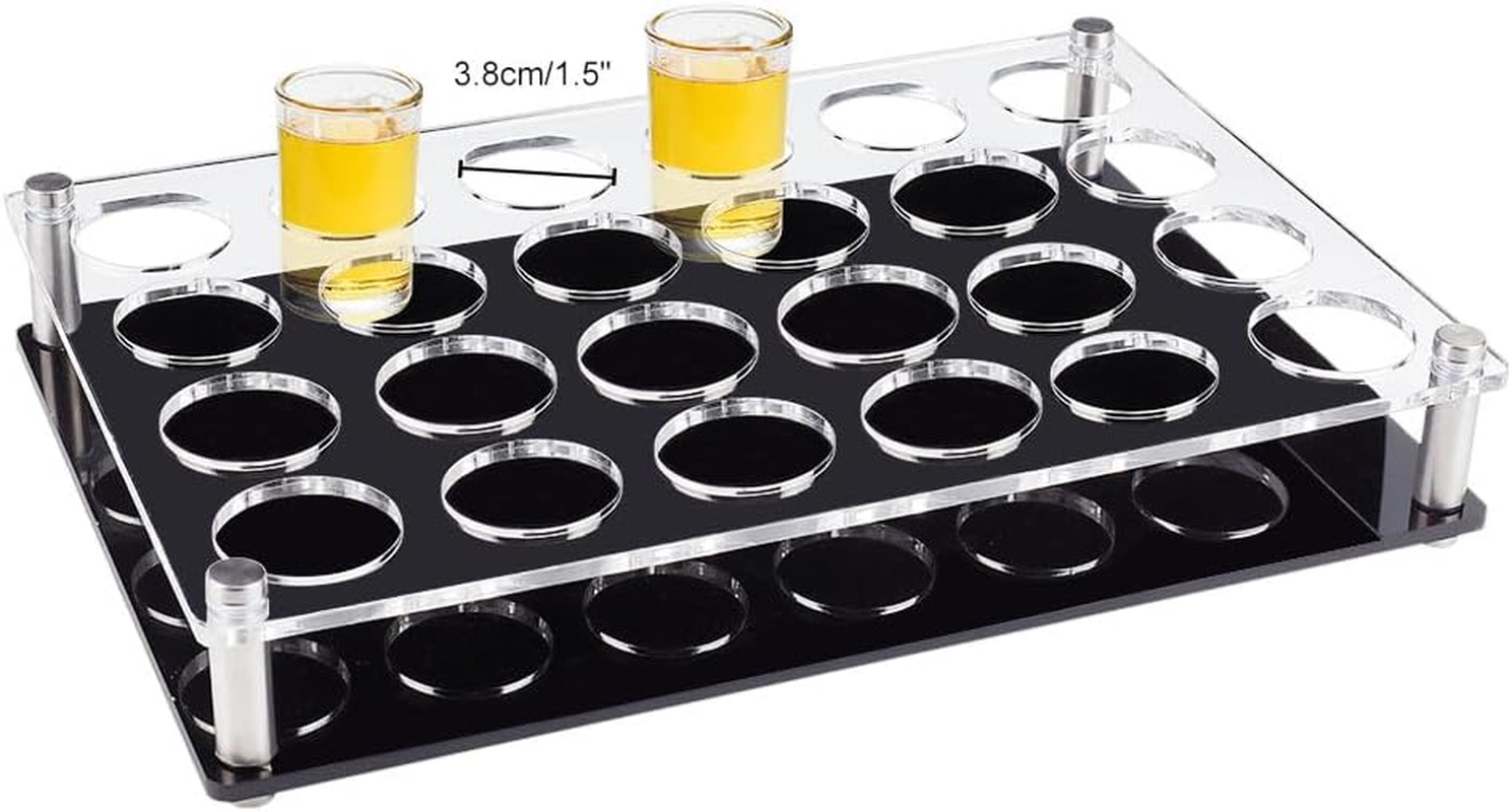 NBEADS 24 Shot Glass Tray Holder, Bar Acrylic Shot Glasses Holders Wine Glass Cup Serving Tray Cups Organizer Shot Glass Display Bar Accessories for Party, Bar, Club, Hole: 1.5