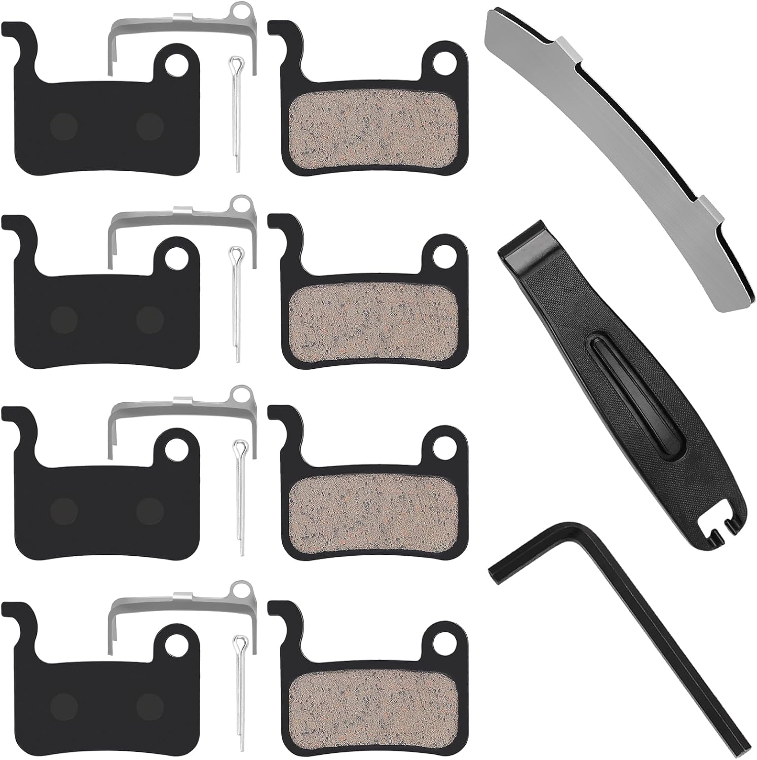 4 Pairs Bike Brake Pads with 3 Installation Tools, Compatible for Shimano Brake Pads Deore XT SLX Hone Alfine Saint LX M596 M595 XTR M975 M966 M965 Disc Brake MTB Bicycle Brake Pads