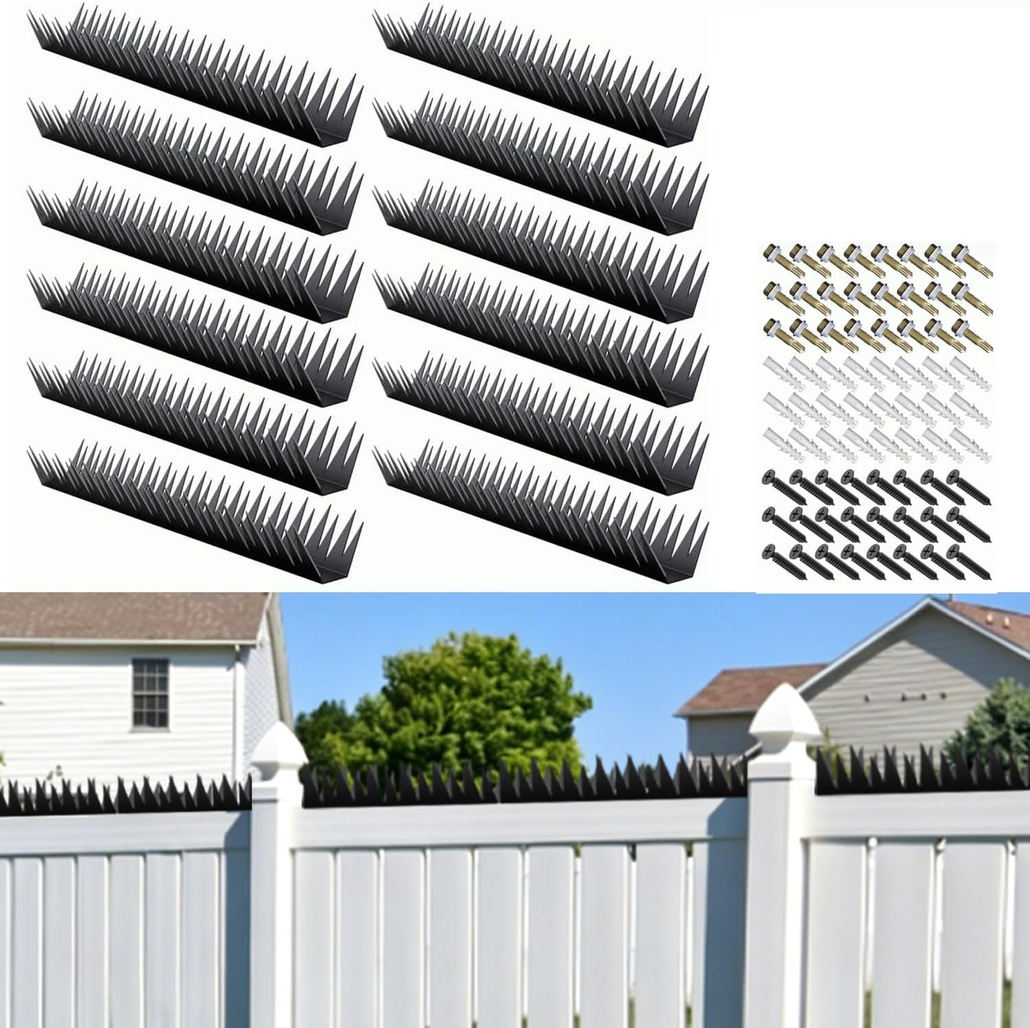 12Pack anti Climb Fence Spikes, Heavy Duty Metal Wall Spikes for Security, Outdoor Intruder Deterrent for Fences, Walls, Roofs, Garden, 189” Total Coverage