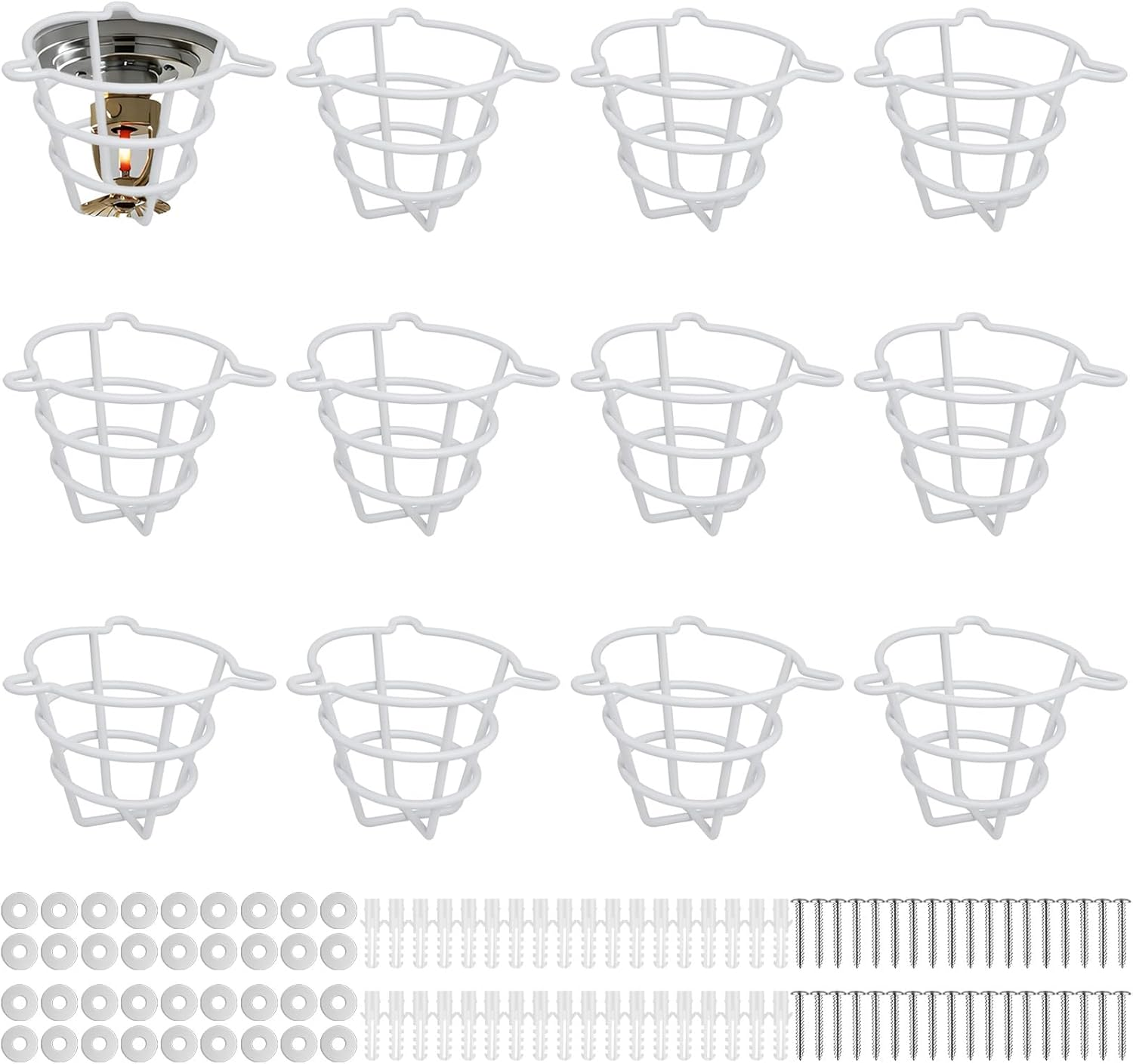 12 Pcs White Fire Sprinkler Head Guard Cage Covers Protectors Sprinkler Bracket for Both 1/2