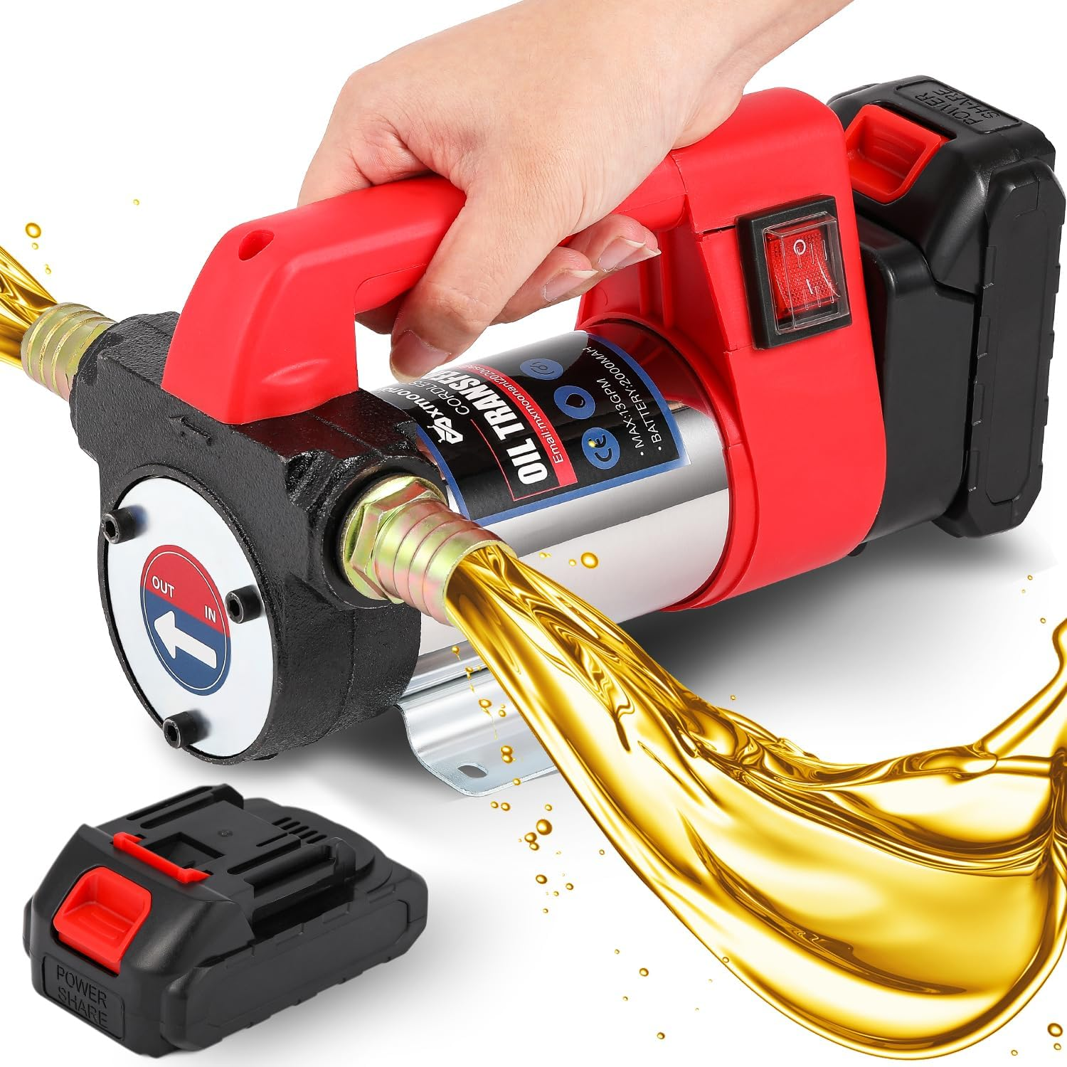 Mxmoonant 12GPM Cordless Diesel Transfer Pump, Electric Oil Change Pump, Portable Self Priming Fuel Transfer Pump, with Two 1500Mah Lithium Battery, for Kerosene Boat Truck