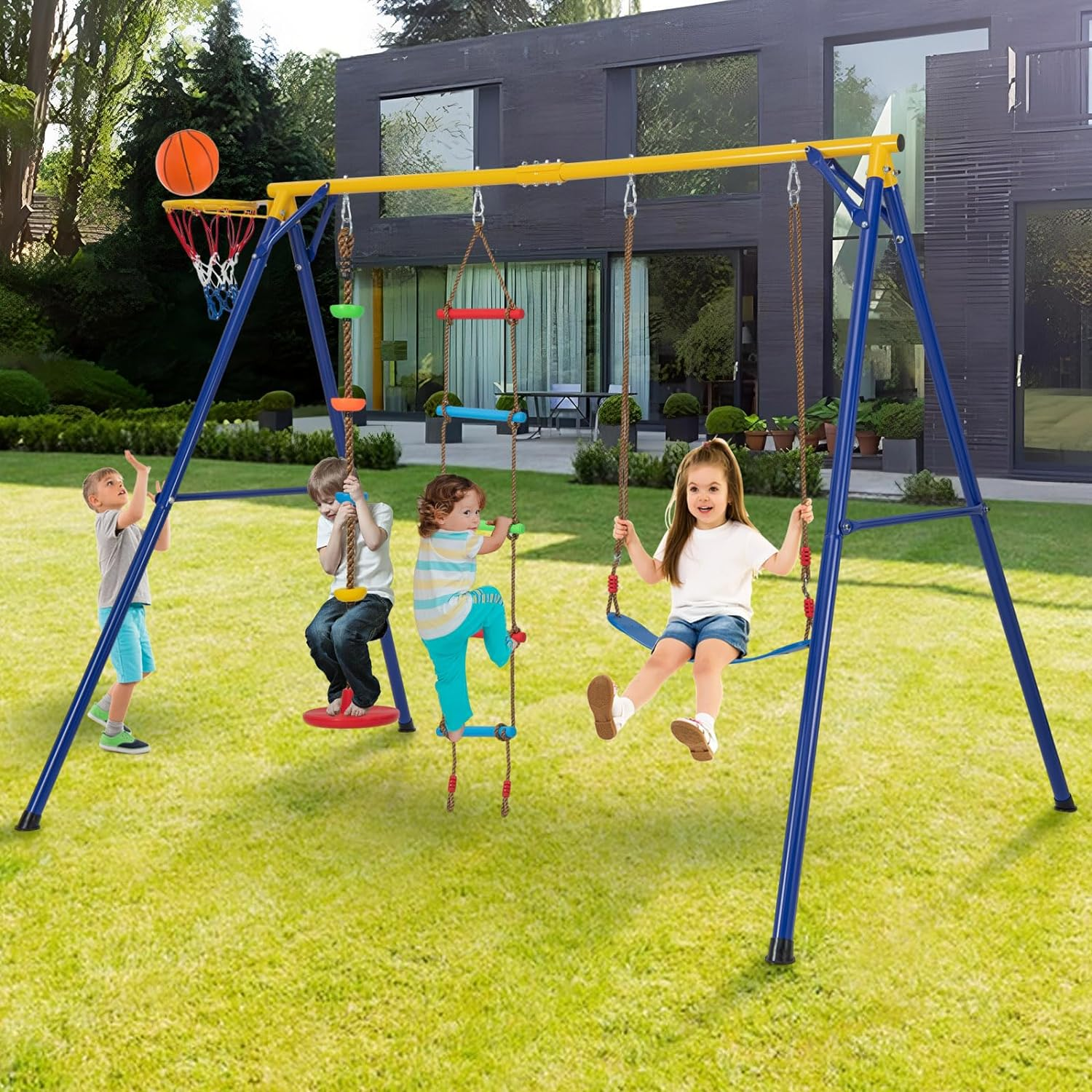 HONEY JOY 300 KG Indoor & Outdoor Swing Set, Heavy Duty Carbon Steel Swing Fr... - Picture 10 of 14