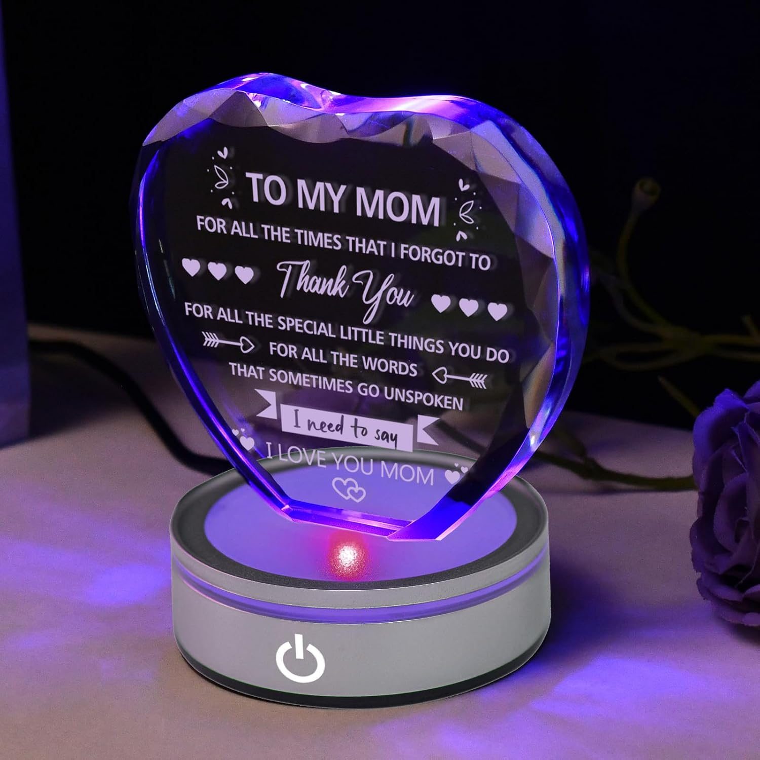 Mom Birthday Gifts from Daughter Son to My Mom Crystal Heart Keepsake Gifts for Christmas Mother'S Day Thanksgiving Day Engraved Mother Quote