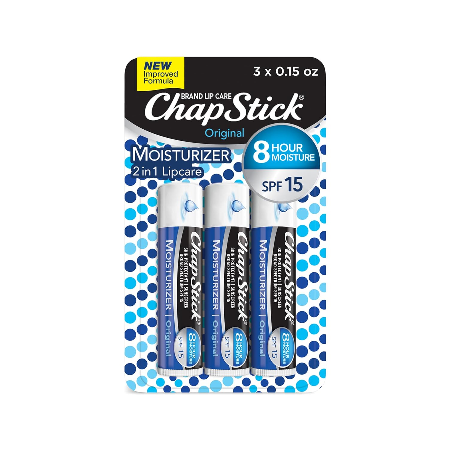 Chapstick Moisturizer Original Lip Balm Tubes, SPF 15 and Skin Protectant - 0.15 Oz, 3 Count (Pack of 1)