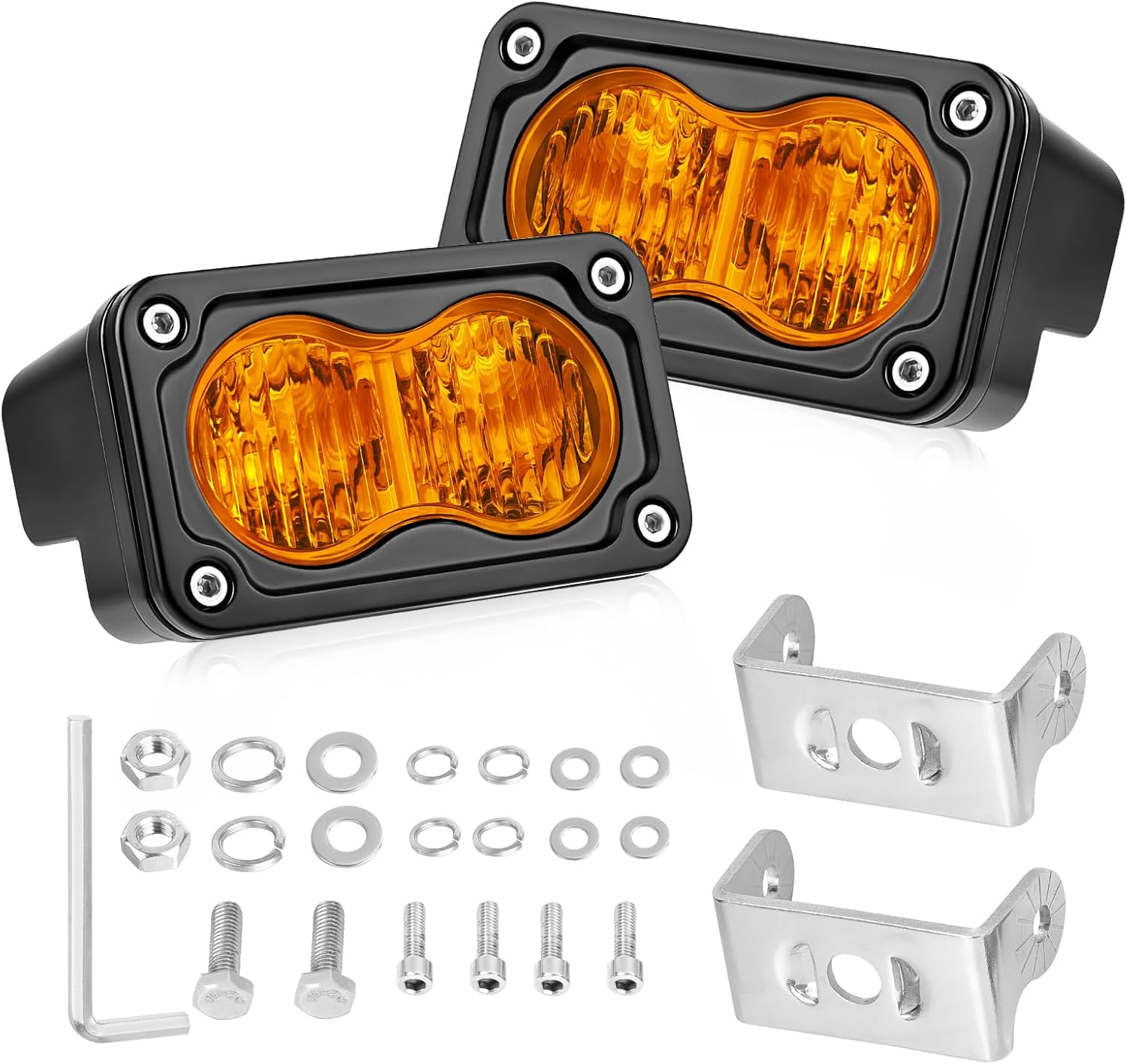 Amber LED Pods, 3 Inch Flood CREE LED Fog Lights 40W Small Amber Chase Lights off Road Driving Ditch Lights Pods 2 Packs for Truck Pickup Motorcycle SUV UTV ATV Dirt Bike Surron