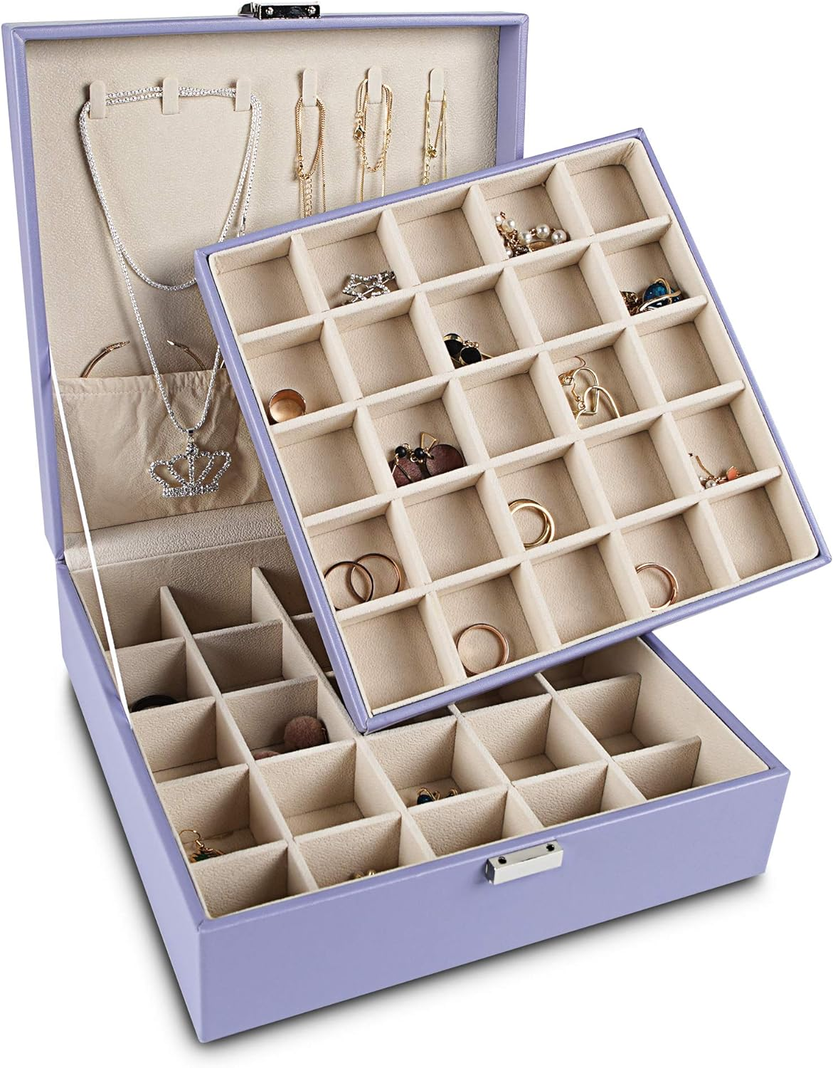 Earring Organizer Classic Jewelry Box 50 Slots Double Layer Storage Case Purple