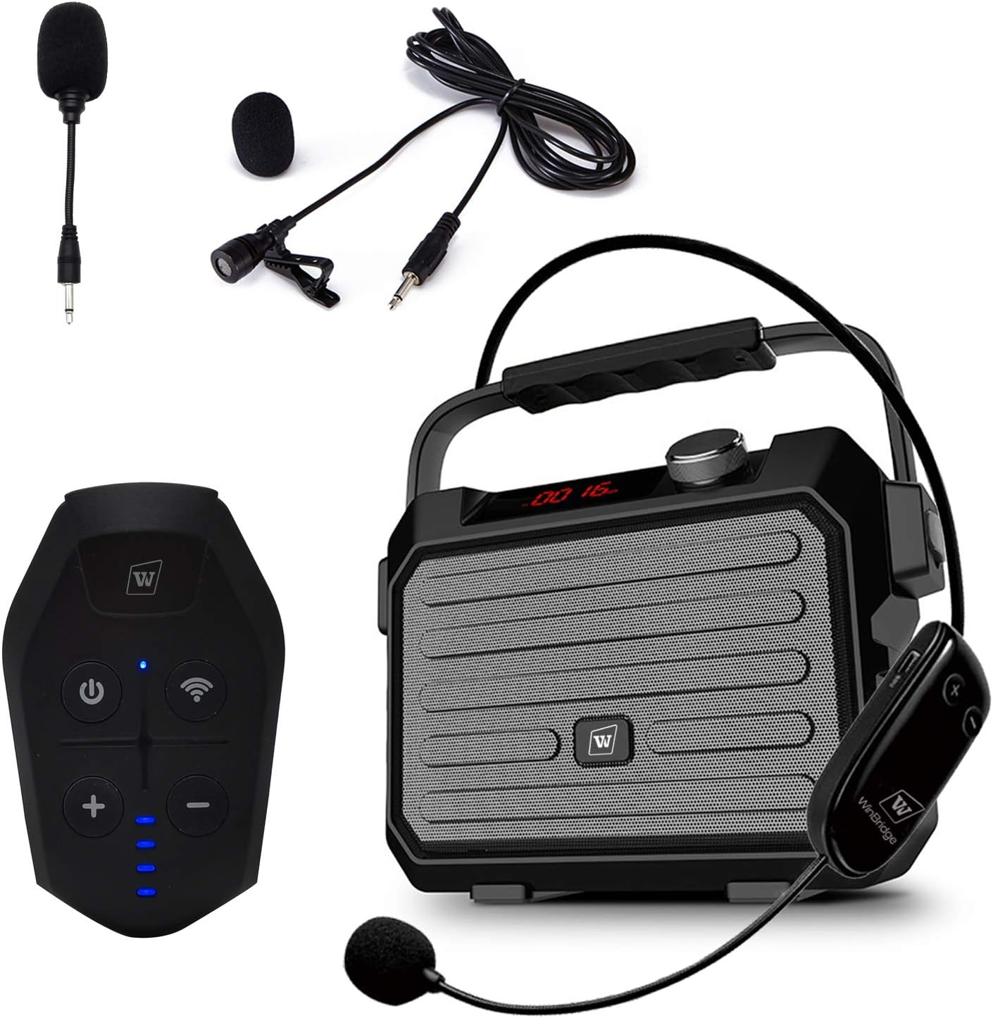 Wireless PA System with Wireless Headset Microphone Lavalier Lapel Microphone Transmitter, 30W Wireless Voice Amplifier Portable Megaphone Rechargeable Bluetooth Loudspeaker Speaker for Teacher Gifts