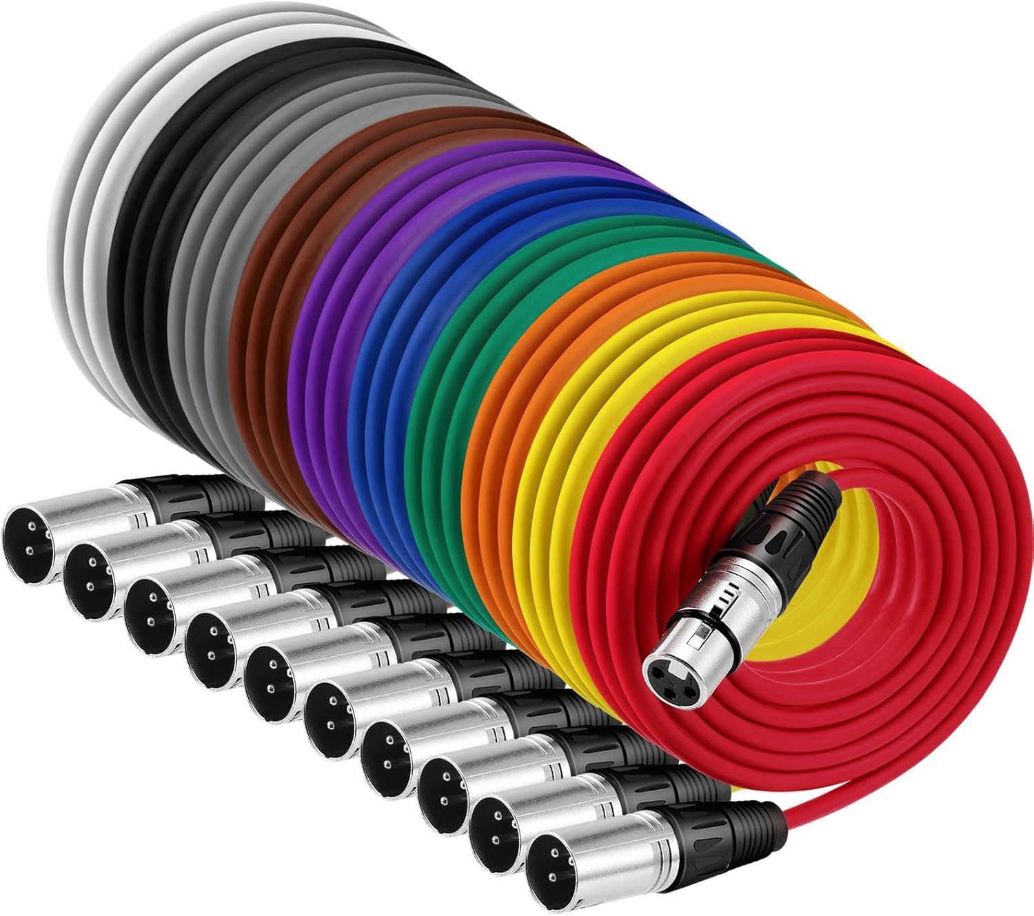 10 Pack 6 Ft XLR Cables 3 Pins Balanced Rainbow Microphone Mic Cable Male to Female Mic Cable for Microphone, Mixer, Recording Studio, Podcast(Mixed Color)