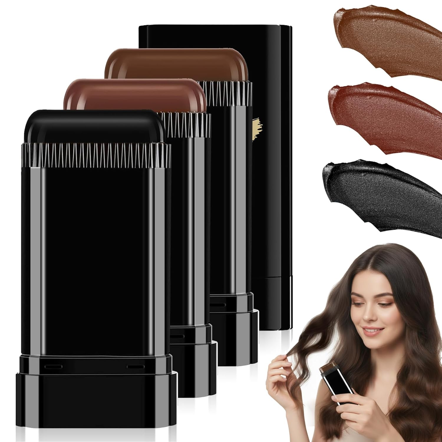 Lapiz De Tinte Temporal Para Cabello 3 Piezas Con Peine Cubre Canas Portatil