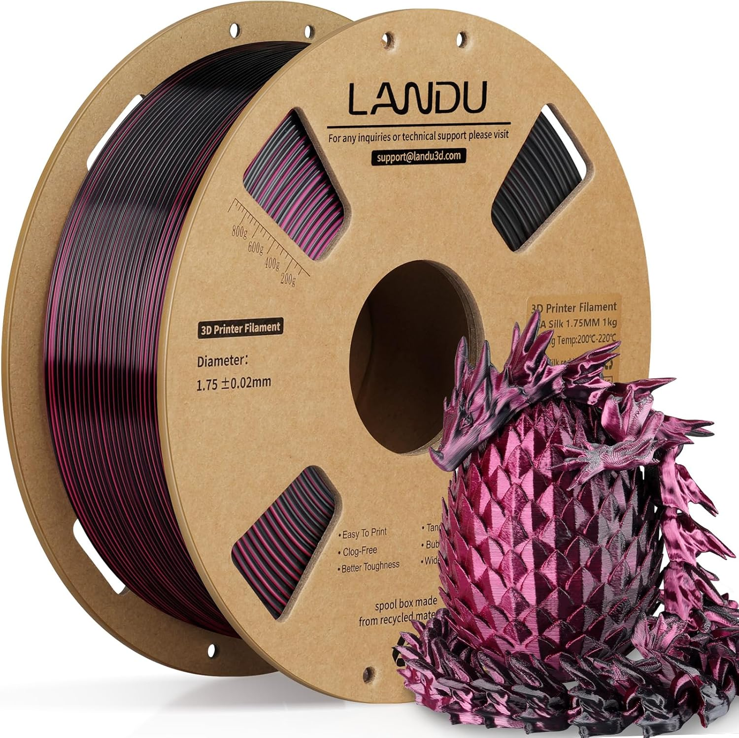 LANDU Silk Dual Color PLA Filament 1.75Mm 1KG, 3D Printer Filament Dimensional