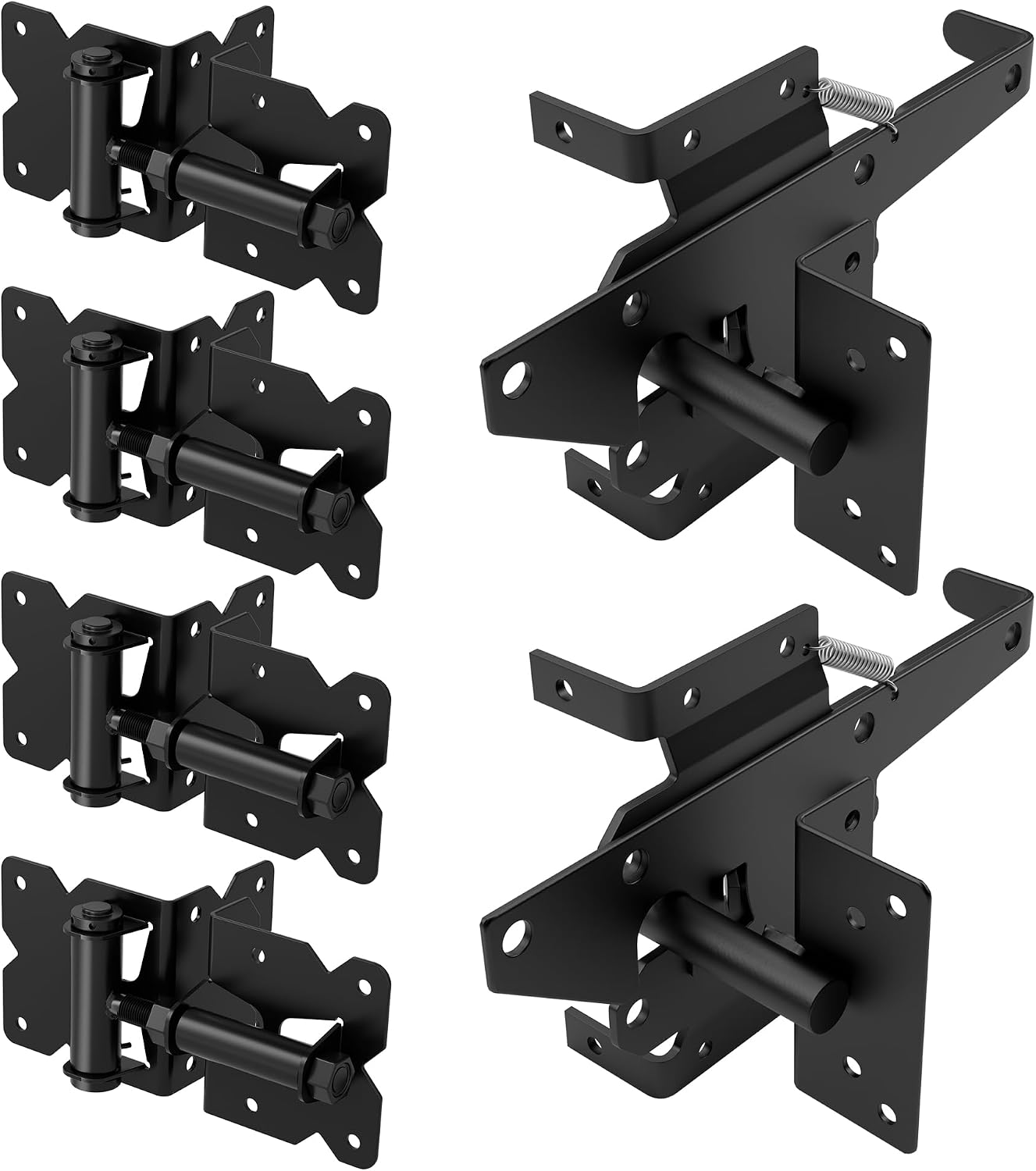 Stainless Steel Gate Hardware Kit, Self Closing Gate Hinges and Latch, Rust Proof, Use for Vinyl Fence Gate and Wood Fences Gate, Heavy Duty 2 Gate Latches 4 Gate Hinges (Black)
