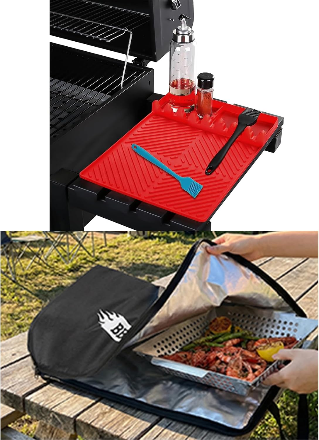 Red Mat + 21In Black BBQ Blanket