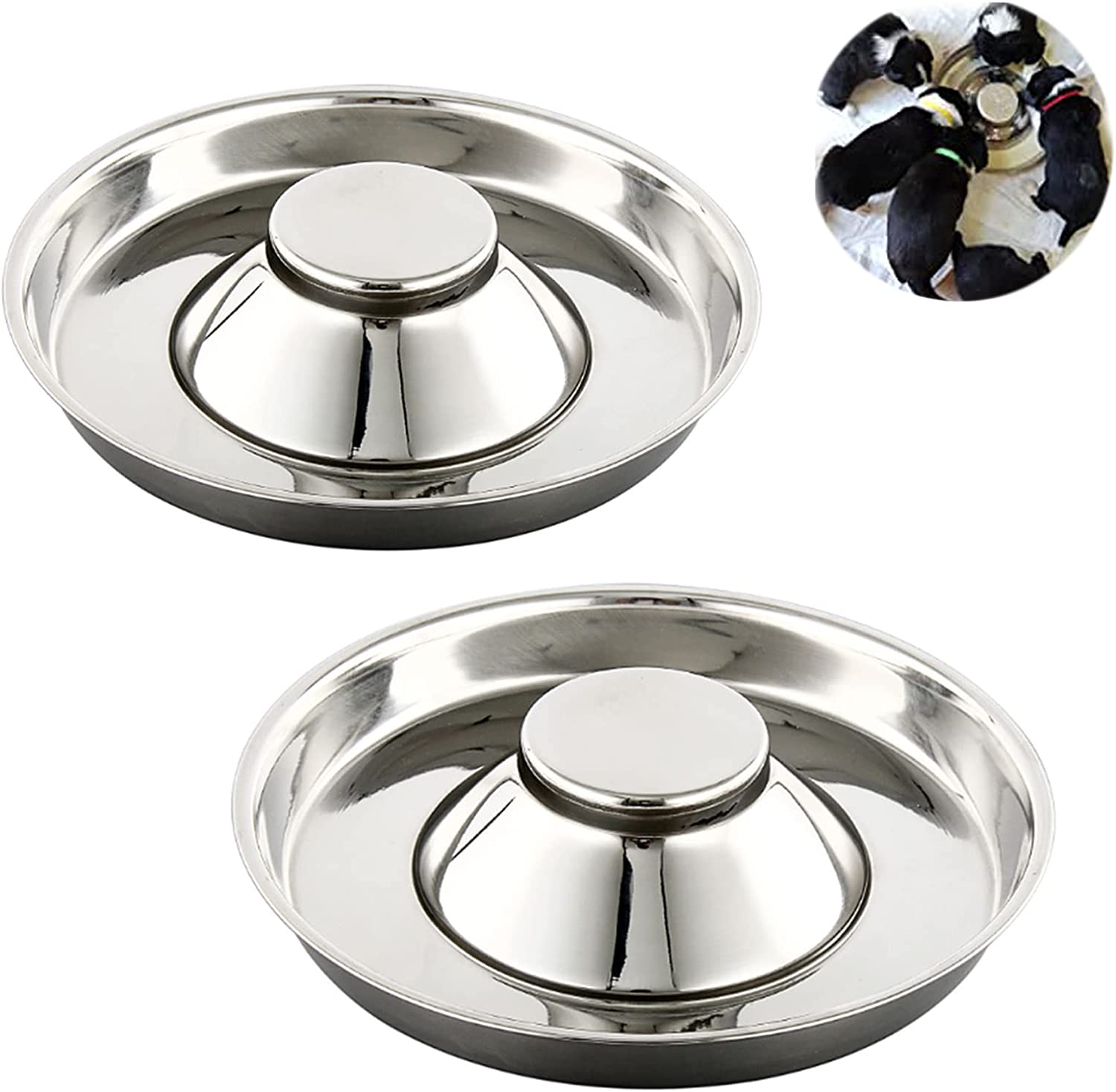 YUDANSI Stainless Steel Puppy Weaning Bowls,Cat Bowls for Food Water,Multiple Puppies Feeder Whelping Dishes,Litter Feeding Station Pans for Small Dogs Cats Eating at Same Time-Small Medium Large Size