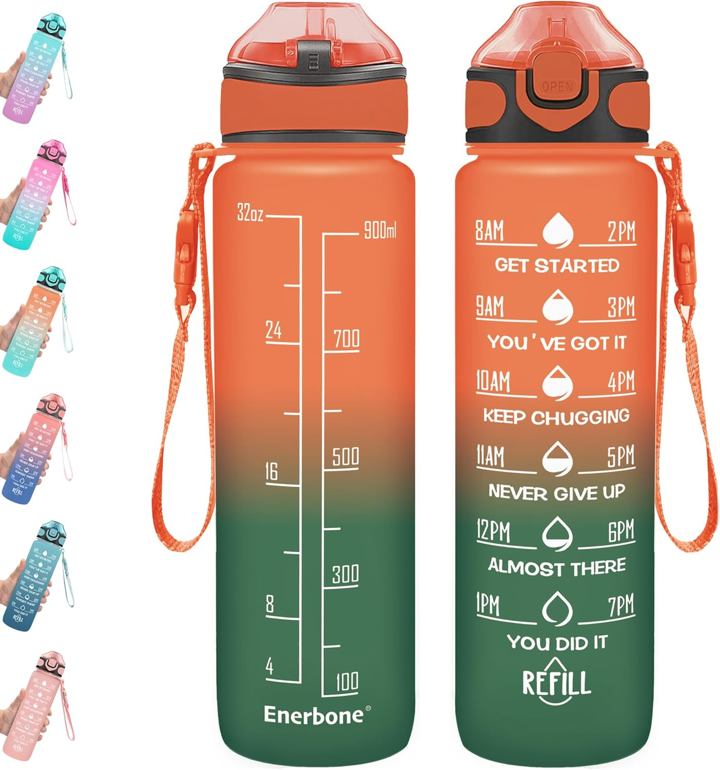 32 Oz Drinking Water Bottle with Times to Drink and Straw, Motivational with Carrying Strap, Leakproof BPA & Toxic Free, Ensure You Drink Enough Water for Fitness Gym Outdoor