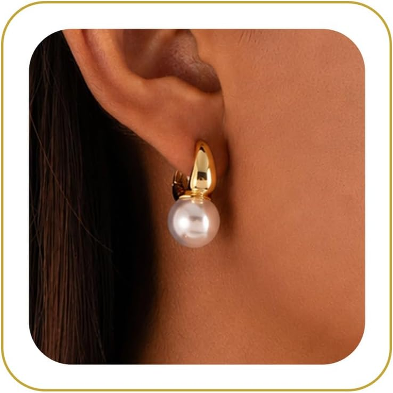 Pearl Earrings for Women, Dainty 14K Gold Plated/Silver Plated Drop Quality Handpicked AAA+ Freshwater Cultured round Pearls Dangle Earrings Wedding Jewelry for Women Mothers Day Gifts for Mom