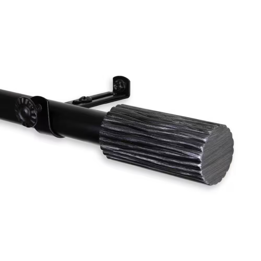 28 In. - 48 In. Telescoping Single Curtain Rod Kit in Black with Cedar Finial
