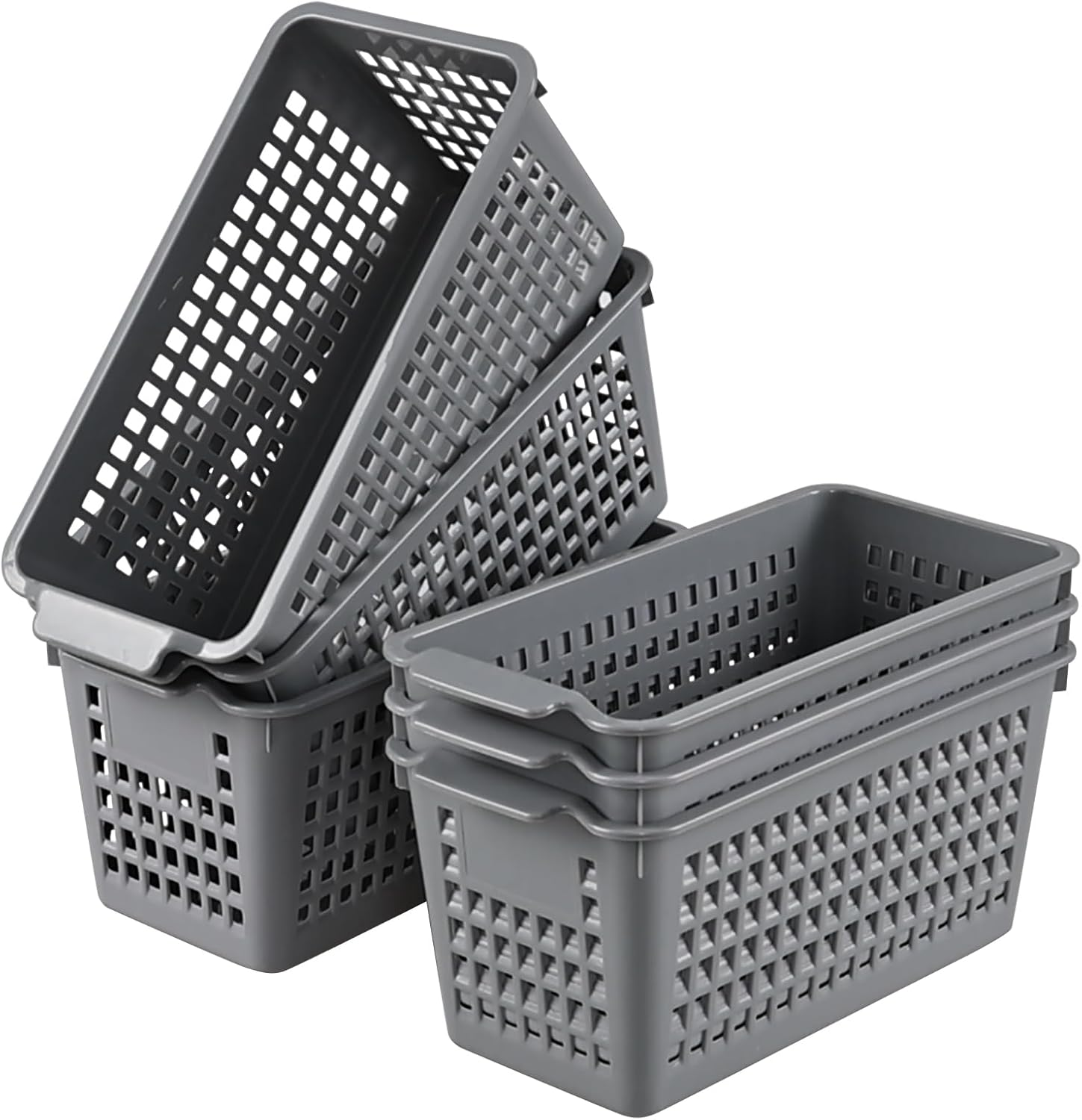 6-Pack Plastic Storage Baskets, Small Pantry Basket Bins Organizer, Grey