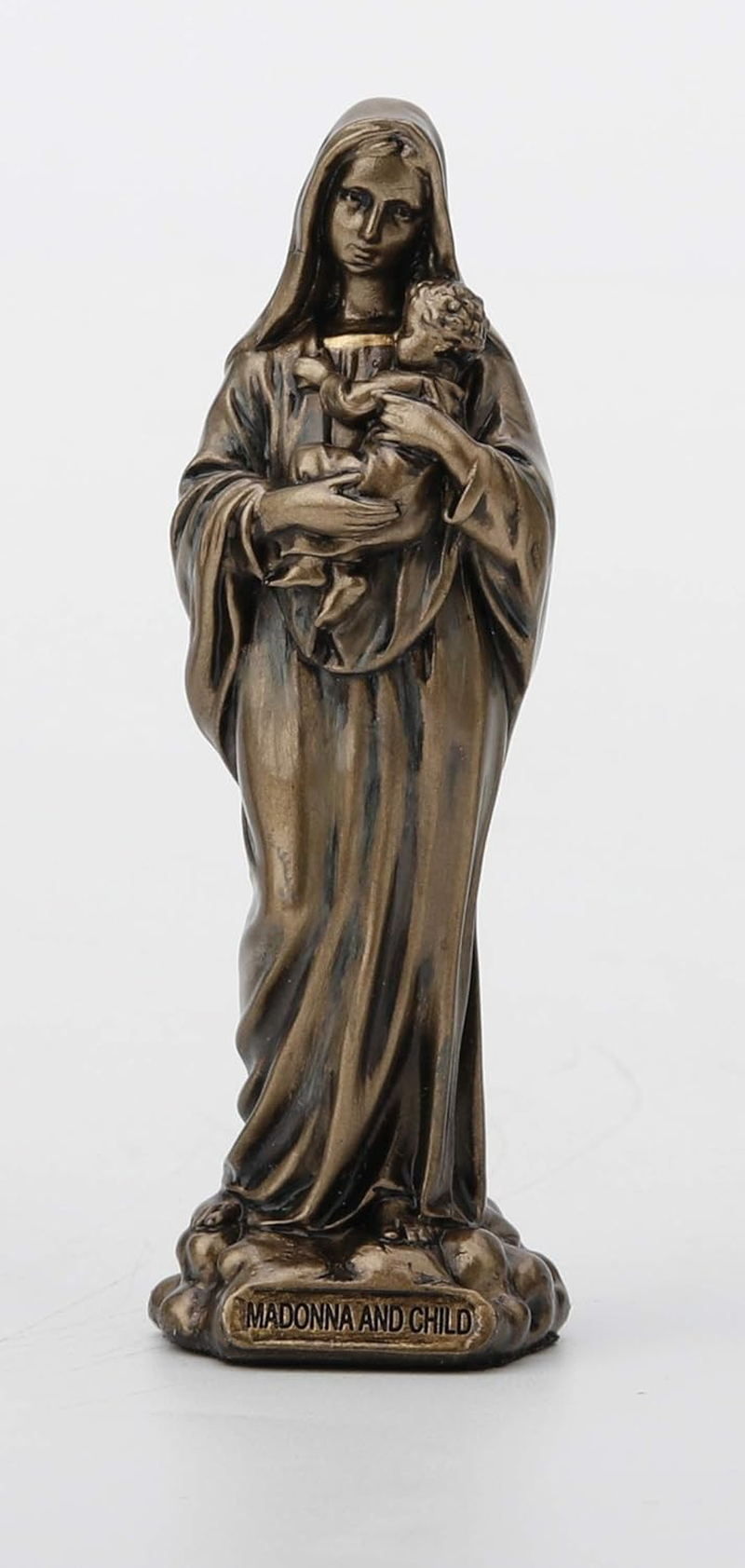 3 3/8 Inch Madonna and Baby Jesus Virgin Mary Cast Resin Hand Painted Antique Bronze Finish Statue Home Decor