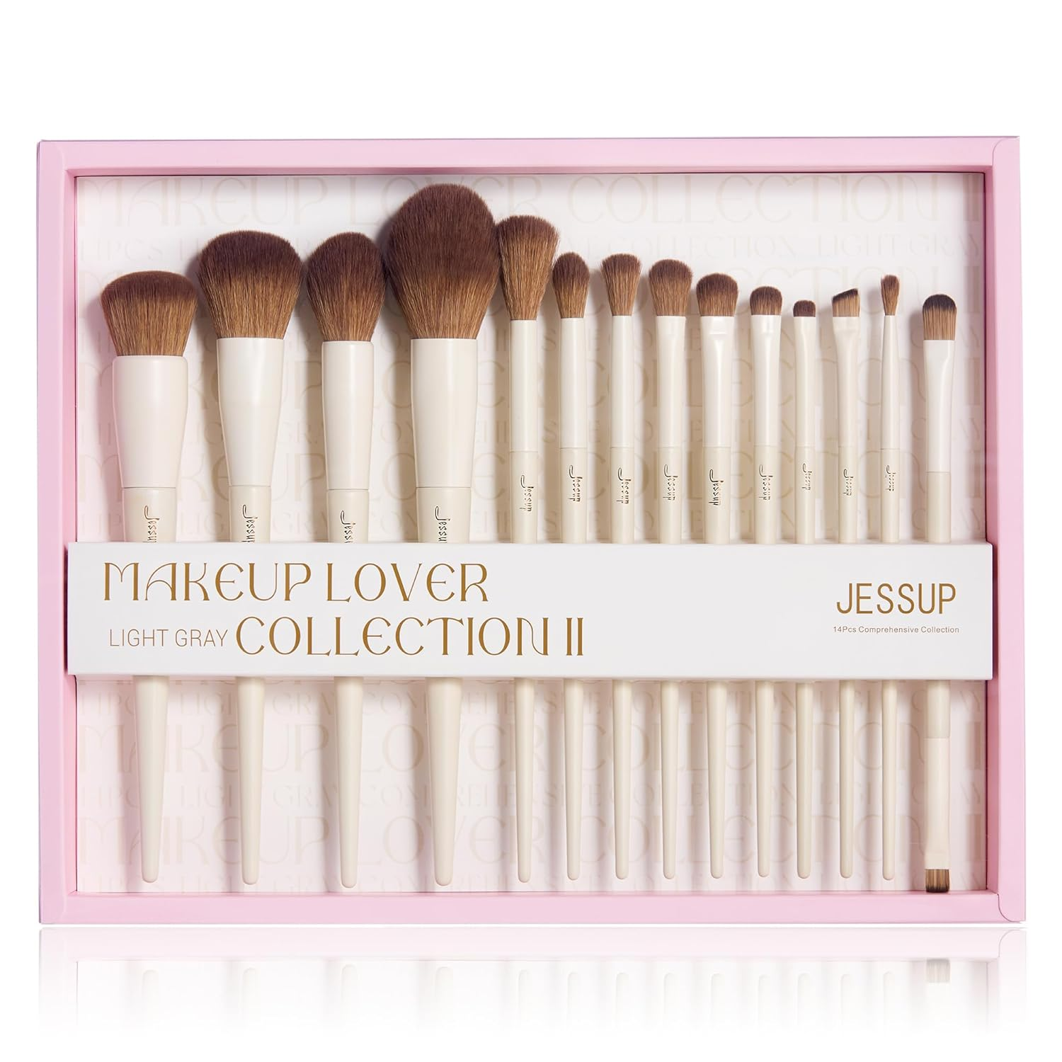 Makeup Brushes 14Pcs Makeup Brush Set Premium Synthetic Powder Foundation Contour Blush Concealer Eye Shadow Blending Liner Make up Brush Kit Light Grey with Gift Box, T329-G
