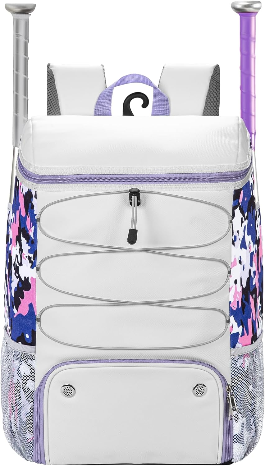Softball Bag for Youth Adult, Large Leather Baseball Bat Backpack with Shoe Compartment, Waterproof with Fence Hook for Tball Bat & Equipment