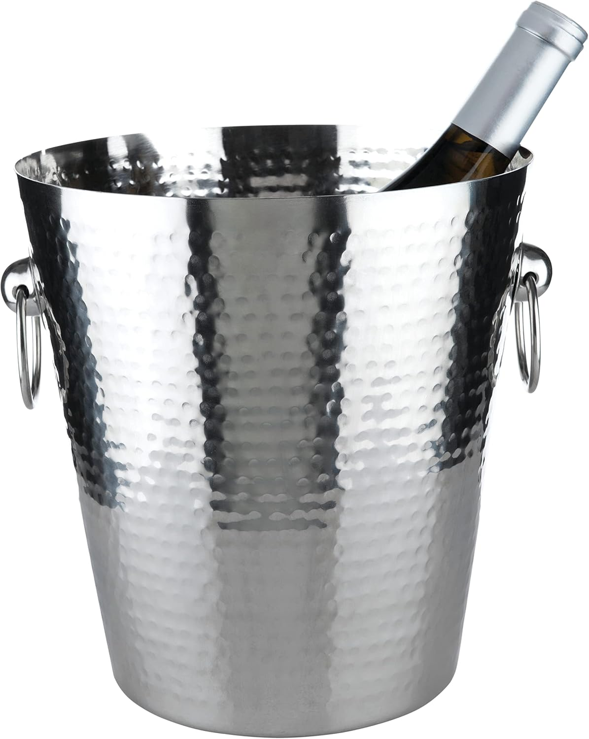 Hammered Metal Ice Bucket, Stainless Steel Beverage Drink Tub with Handles, Champagne, Wine, Beer and Cocktail Chiller, 5.35 Gallons, Silver