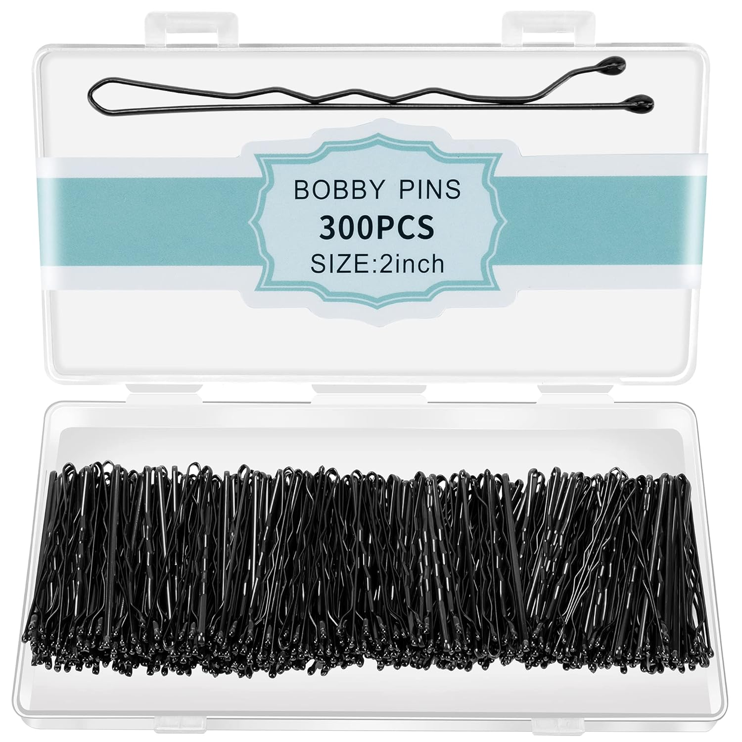 300 Pcs Bobby Pins Black, Hair Pins for Women Girls and Kids, Invisible Wave Hair clips Bulk with Storage box, Pain-Free Hairpins（2 Inch Black）