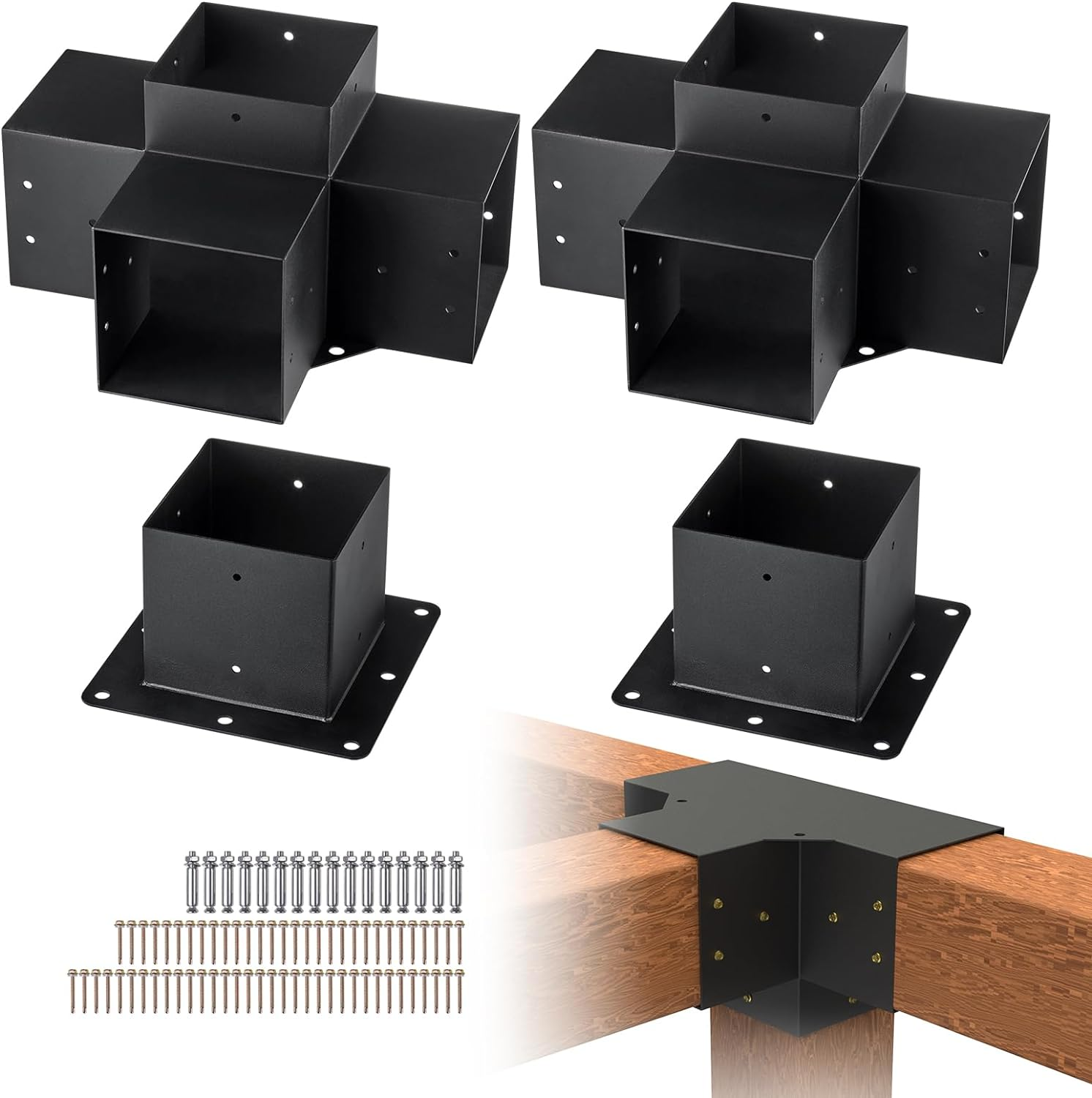 VEVOR Pergola Bracket Kit 4''x4'', 2pcs 4-Way Heavy Duty Corner Bracket Woodw... - Picture 2 of 5