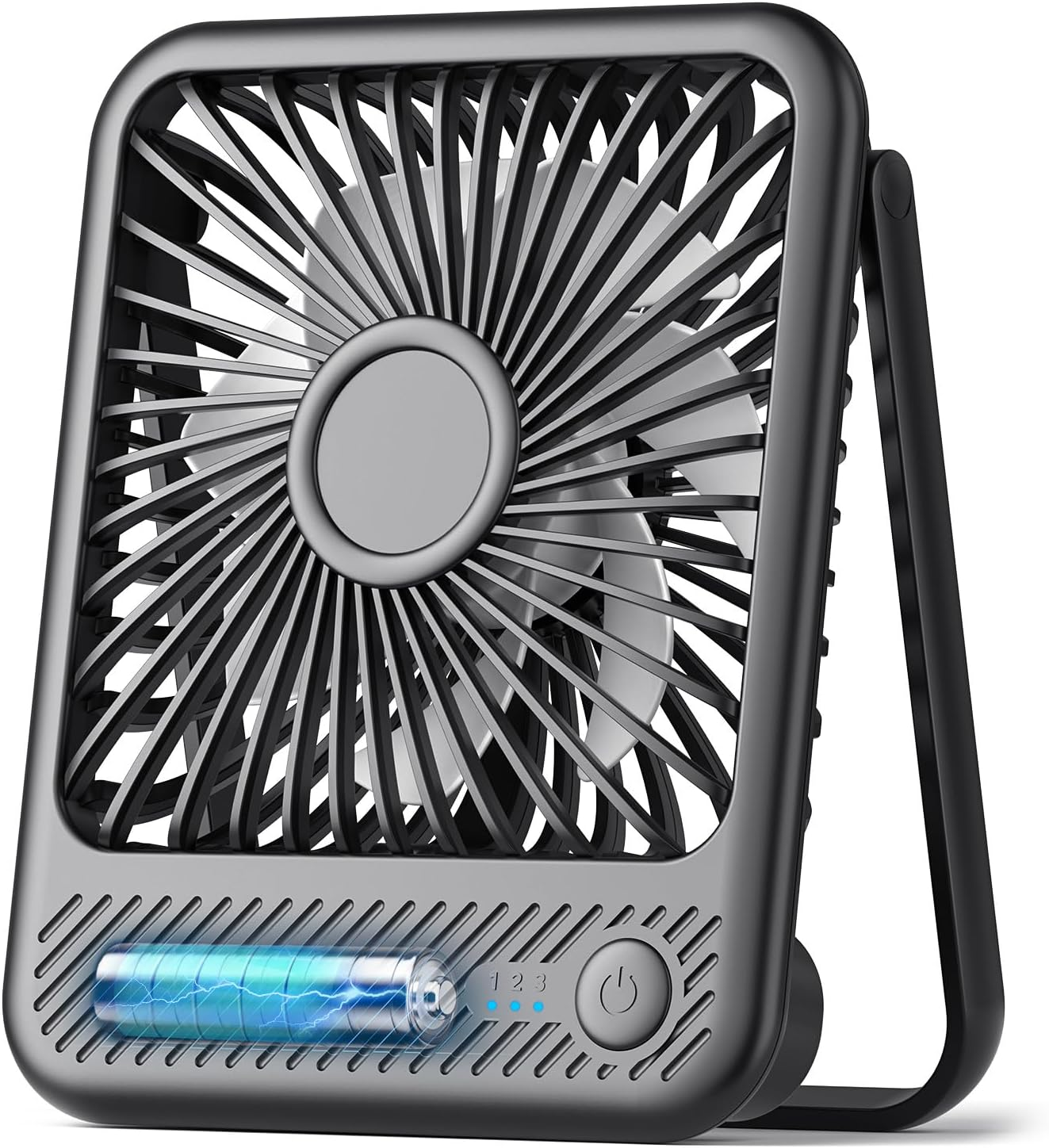 Desk Fan, Ultra Quiet 2.5-11h Battery Operated Small USB Fan with Strong Wind, 180° Tilt Folding and 3 Speeds Adjustable, Battery Powered Mini Personal Fan for Office Bedroom Desktop