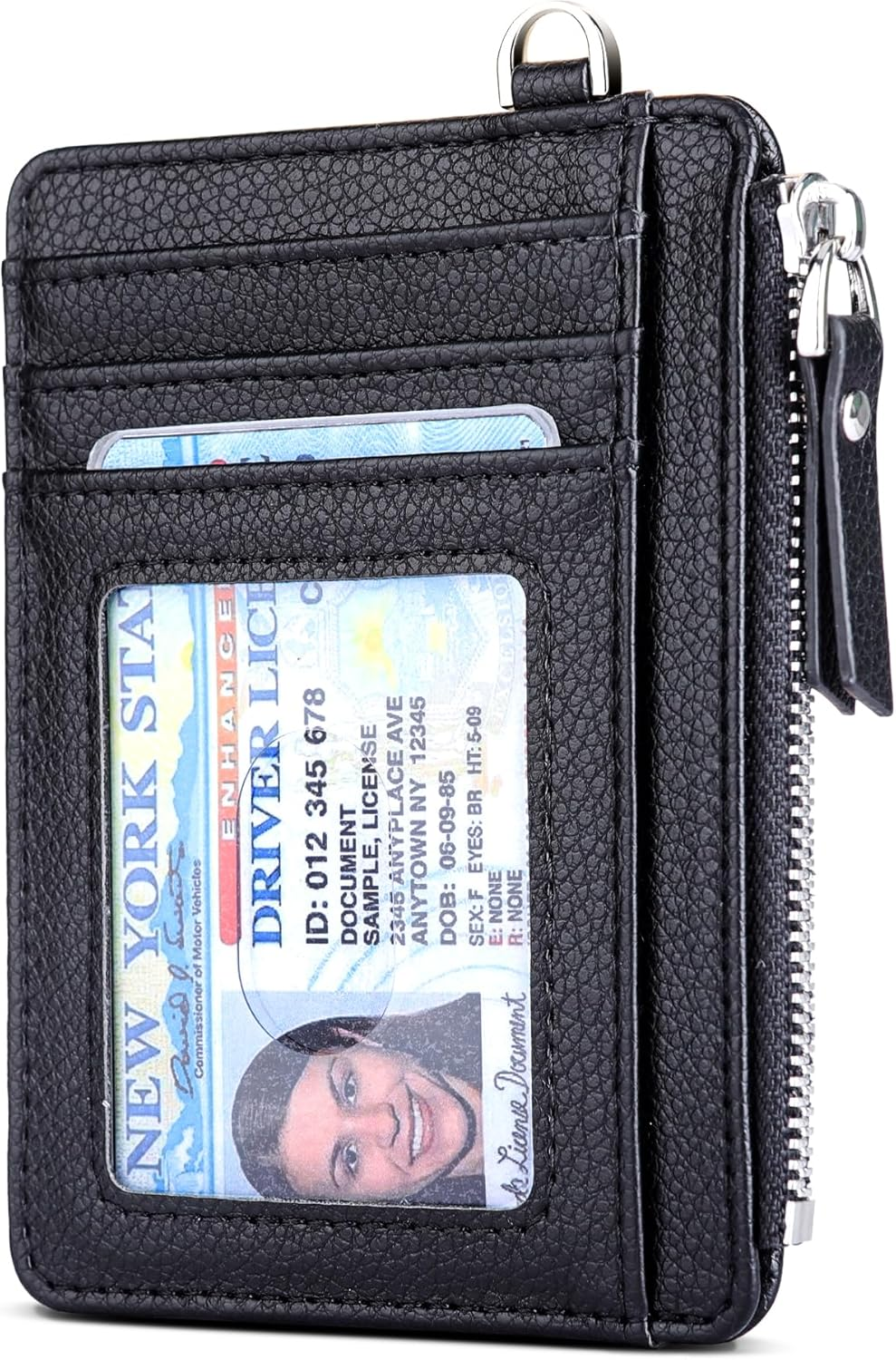 Slim Minimalist Wallet, RFID Blocking Credit Card Holder Leather Wallet with Zipper Pocket for Men Women - Lichee Black