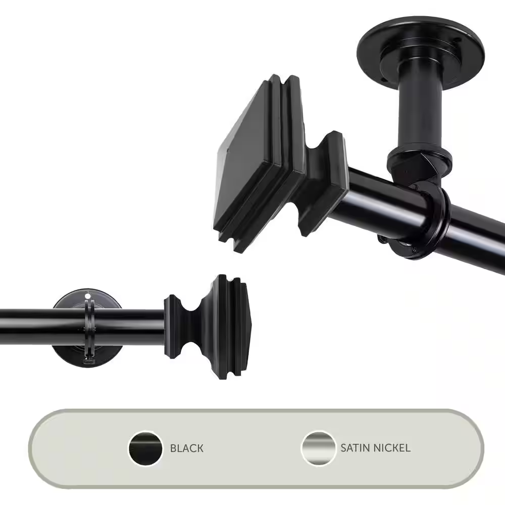 Bedpost Ceiling 120 In. - 170 In., 1 In. Dia Single Curtain Rod/ Room Divider in Black