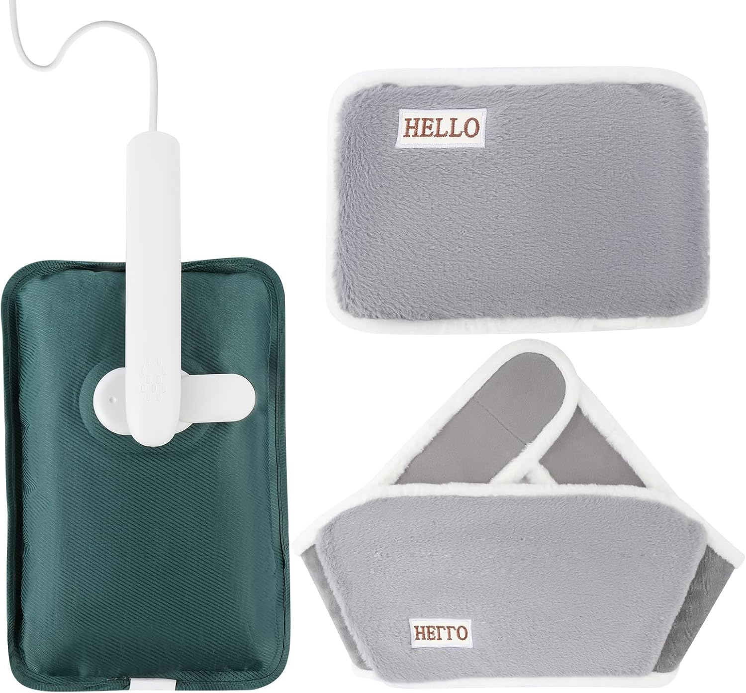 Electric Hot Water Bottle with Soft Fabric Belt and Warm Bag,Rechargeable Hot Water Bag for Shoulders,Waist,Cramps,Neck Pain Relief(Grey