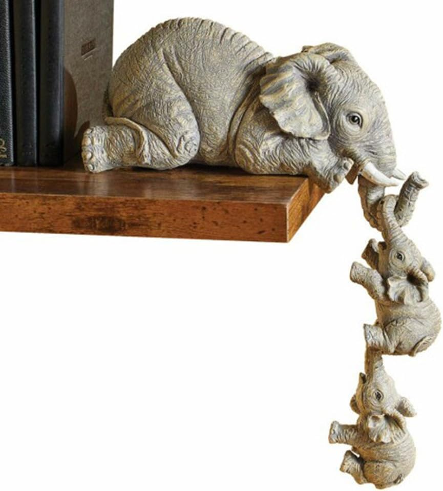 3Pcs Set Elephant Shelf Sitter, Mother Elephant Hanging Baby Elephants, Mantelpiece Decoration, Elephant Statue Sculpture Resin Figurines for Home Decor