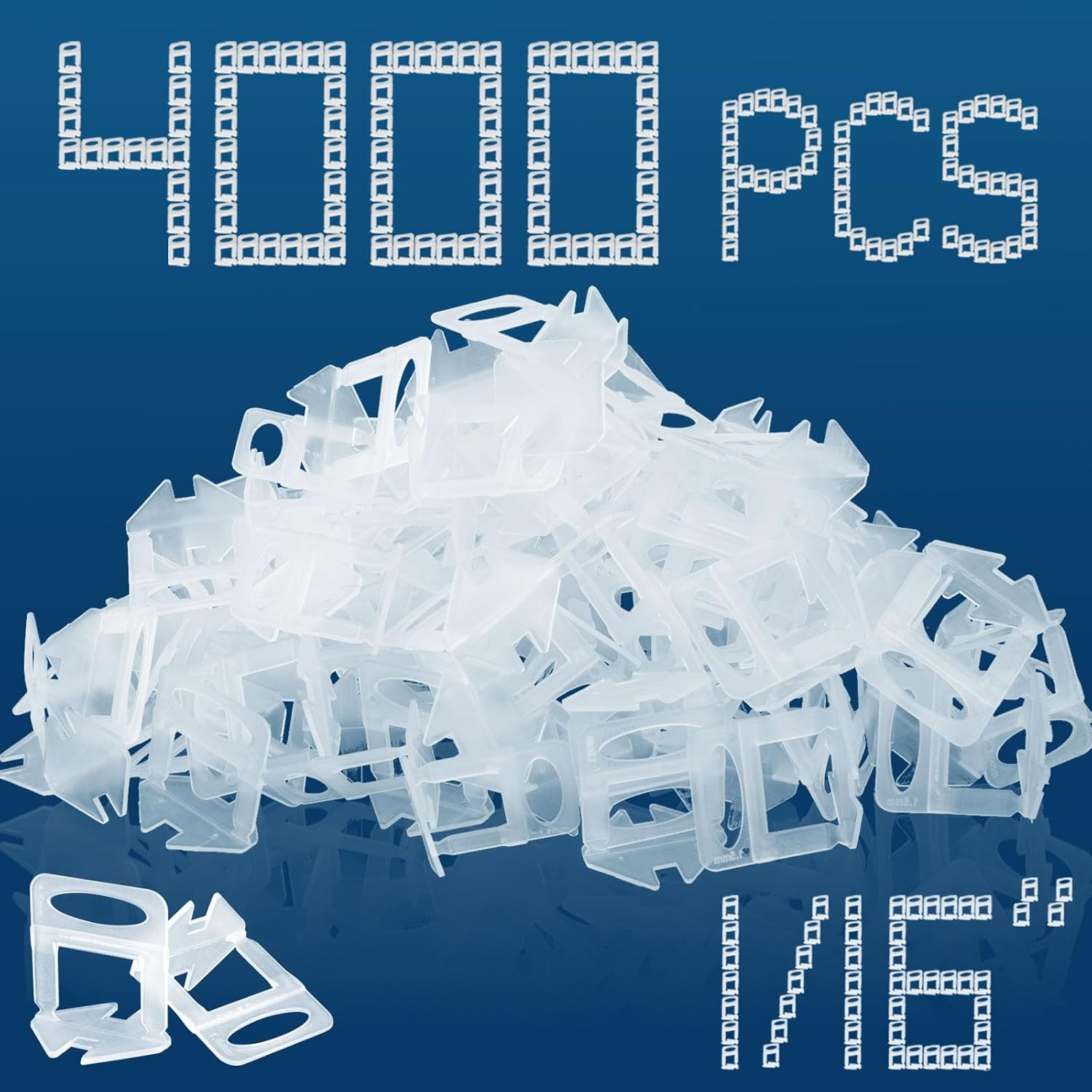 1/16” Tile Leveling Clips 4000 PCS Tile Leveling System Kit Tile Spacers, Prevent Tile Lippage, Professional Ceramic Tile and Stone Leveler Installation (1/16 IN, 4000)