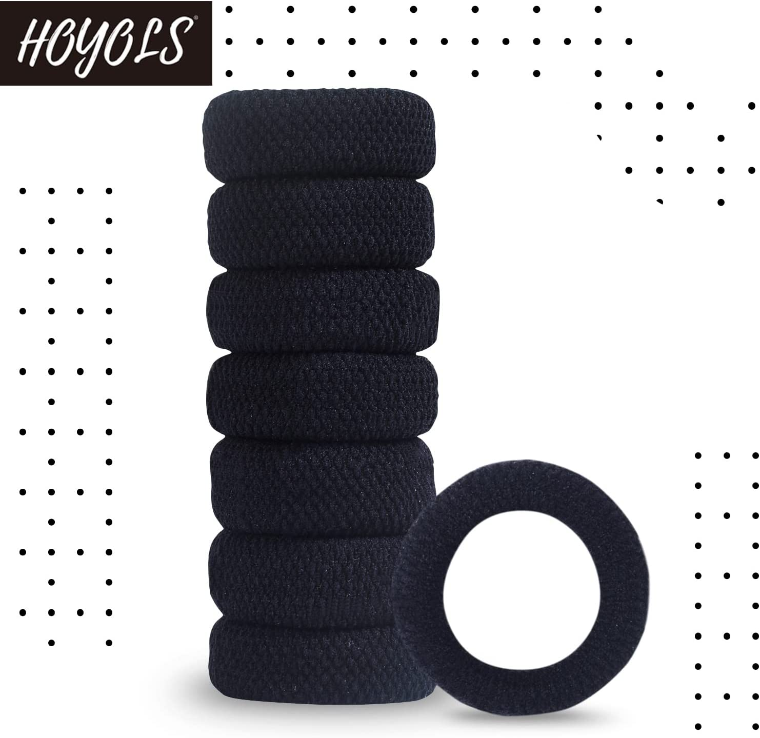 Large Thick Hair Ties, Black Ponytail Holder Seamless Hair Bands Cotton Stret... - Picture 8 of 13