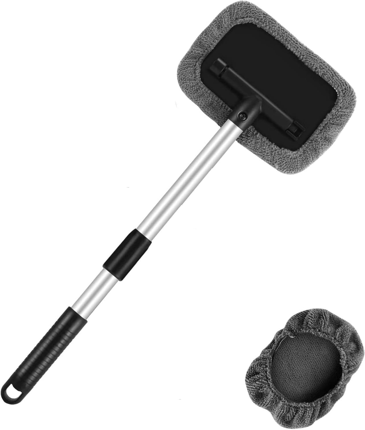 Retractable Car Windscreen Cleaner Tool, Car Window Cleaner inside Kit with Washable Microfiber Cloth 180°Rotating Car Windshield Cleanning Wiper Car Glass Cleaner Brush for Auto SUV, Grey