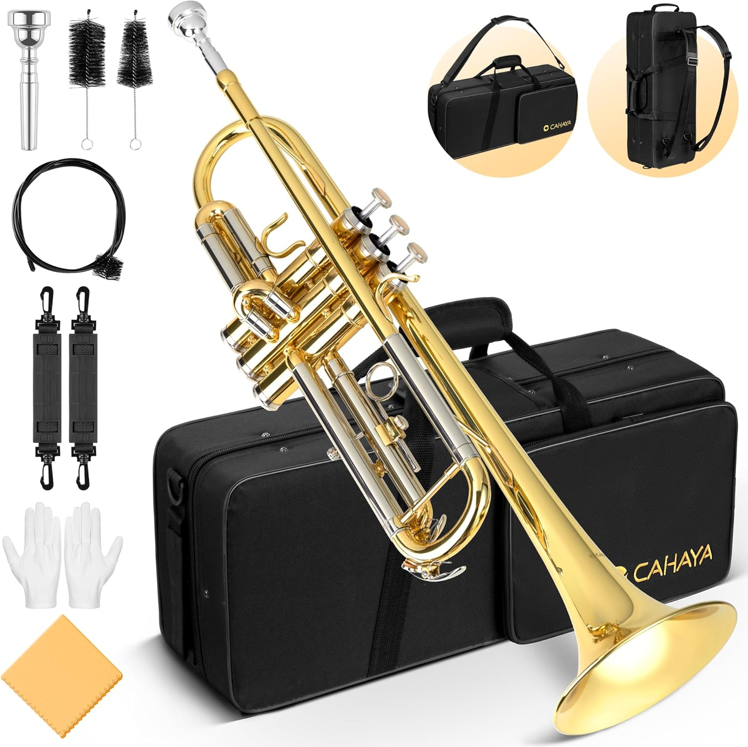 Bb Trumpet Instrument Trompeta: Brass Student Trumpet with Hard Case  Standard 