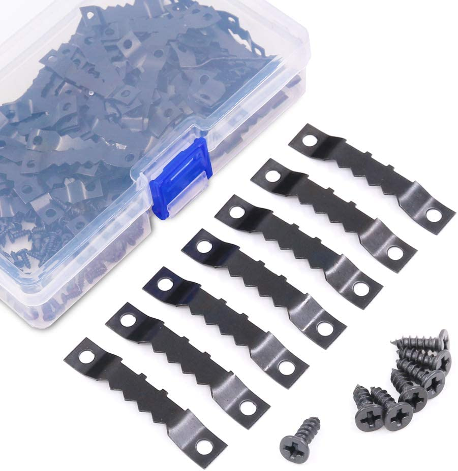 120 Pcs Sawtooth Picture Frame Hanging Hangers Double Hole with Screws, for Home Decoration Creative Picture Frame Hanging (Black)
