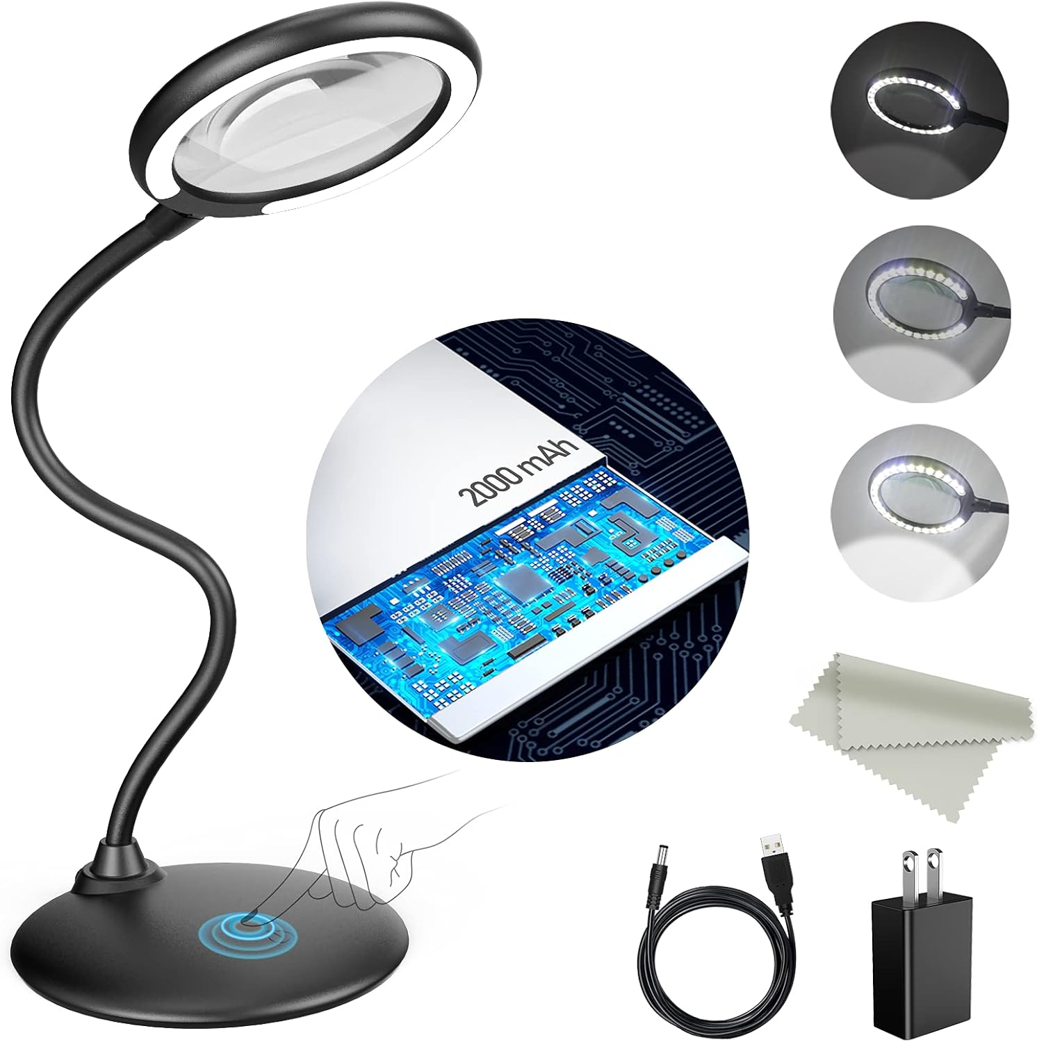 5X Rechargeable Magnifying Lamp with Dimmable Light and Stand for Hobbies