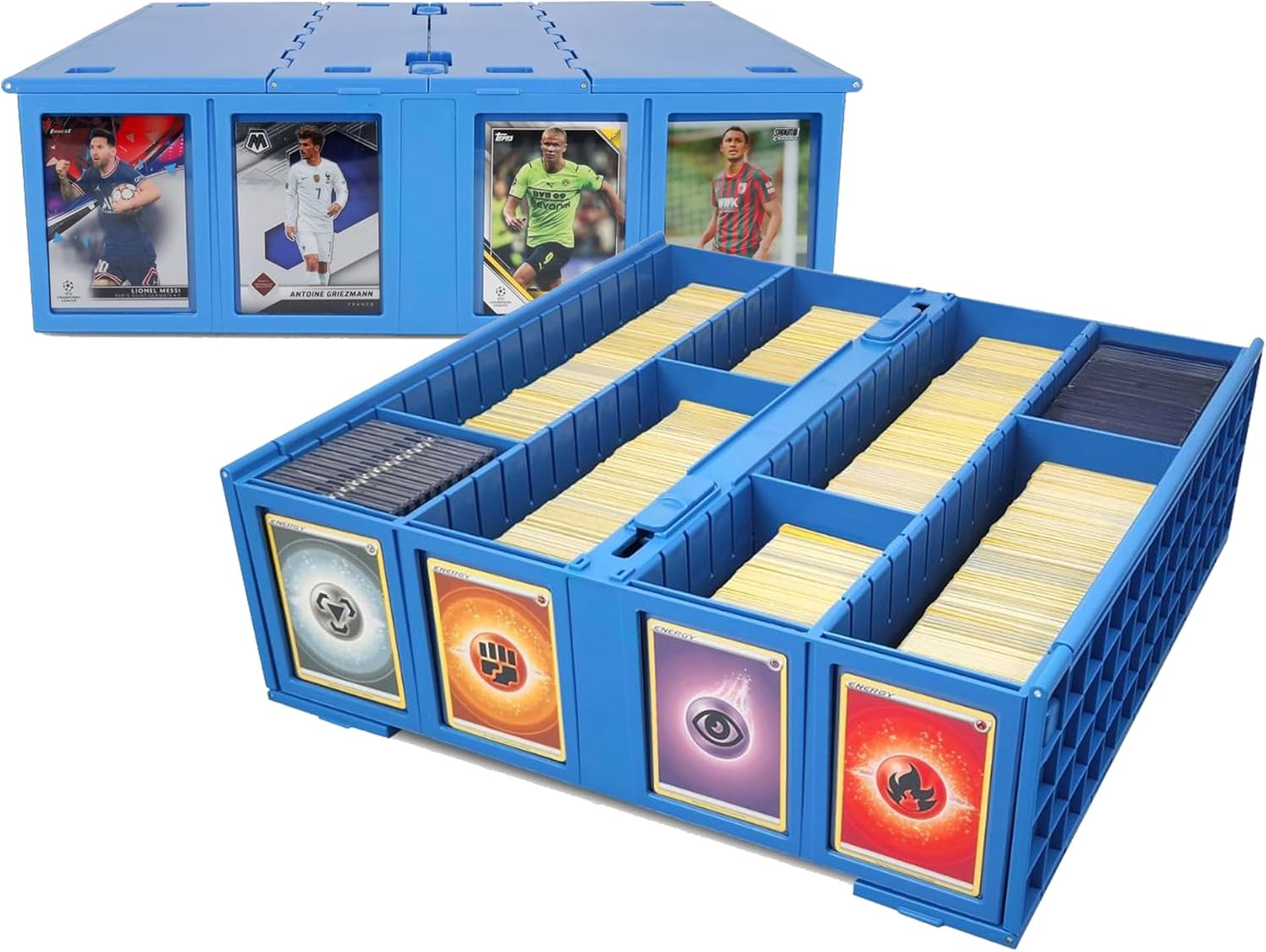 Collectible Card Bin (2-Pack, Blue) | Holds 3200 Cards Each | Includes 4 Dividers per Bin | Storage for Pokémon, MTG & Sports Cards