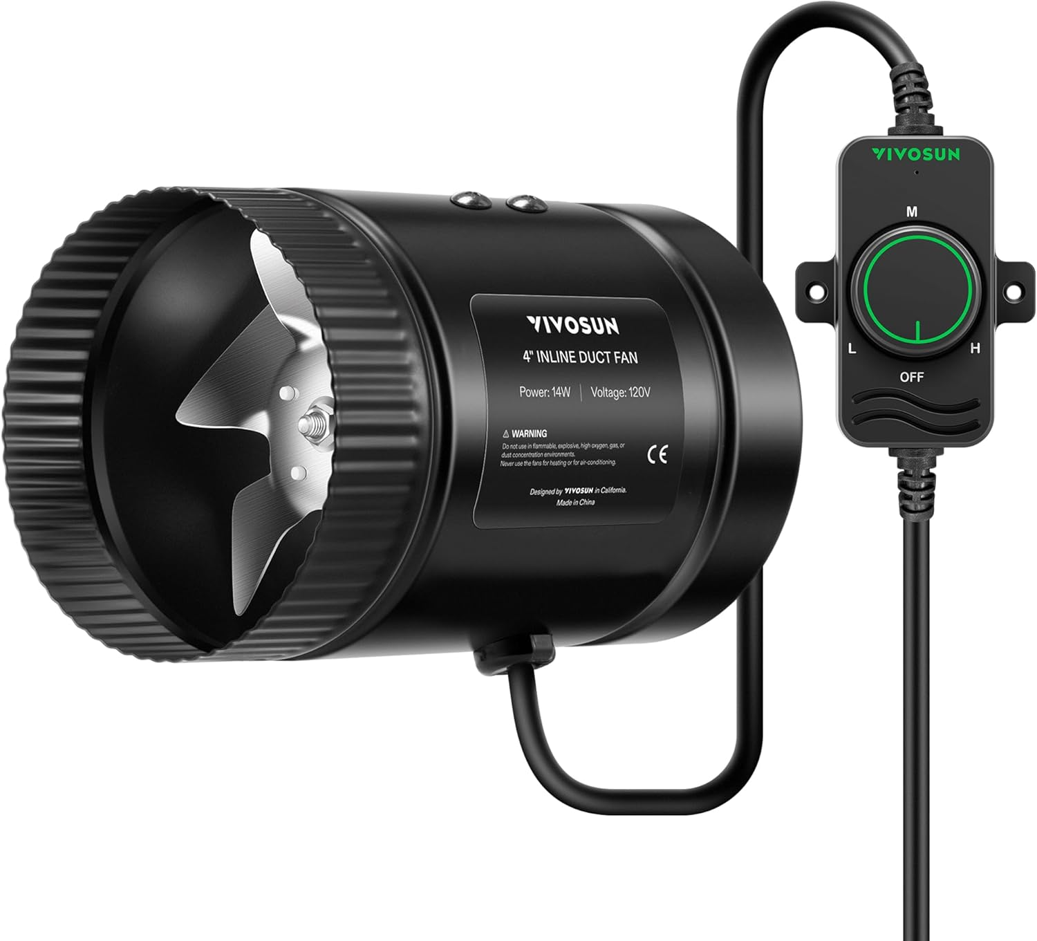 Inline Booster Duct Fan 4” 106 CFM with Speed Controller, HVAC Exhaust Ventilation Fan with Low Noise for Basements, Bathrooms, Kitchens, Attics, Grow Tents